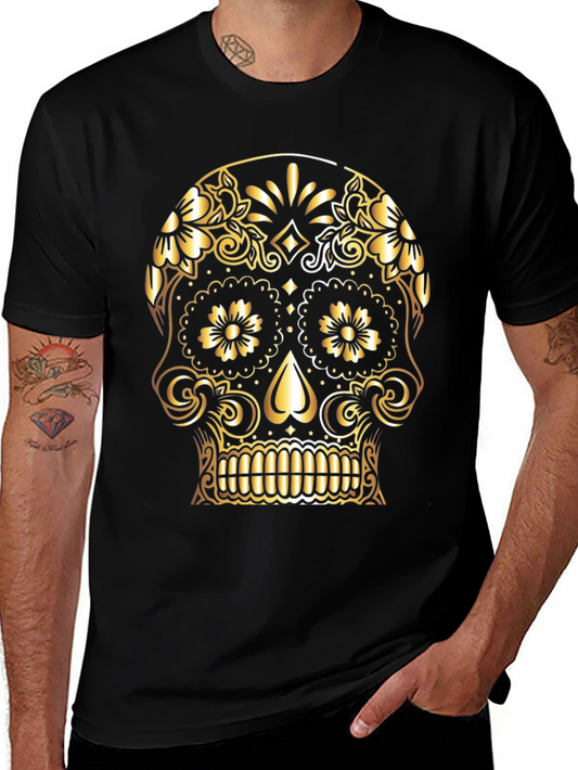 Camiseta Negra Calavera Dorada