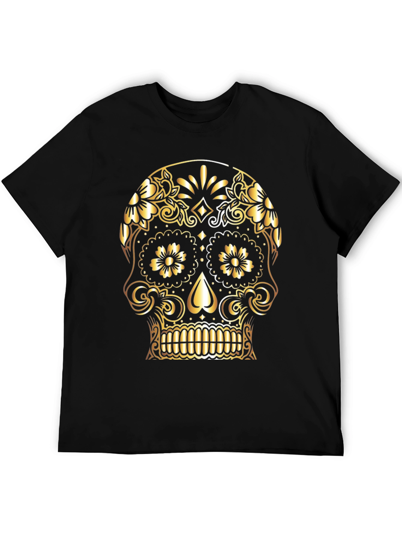 Camiseta Negra Calavera Dorada