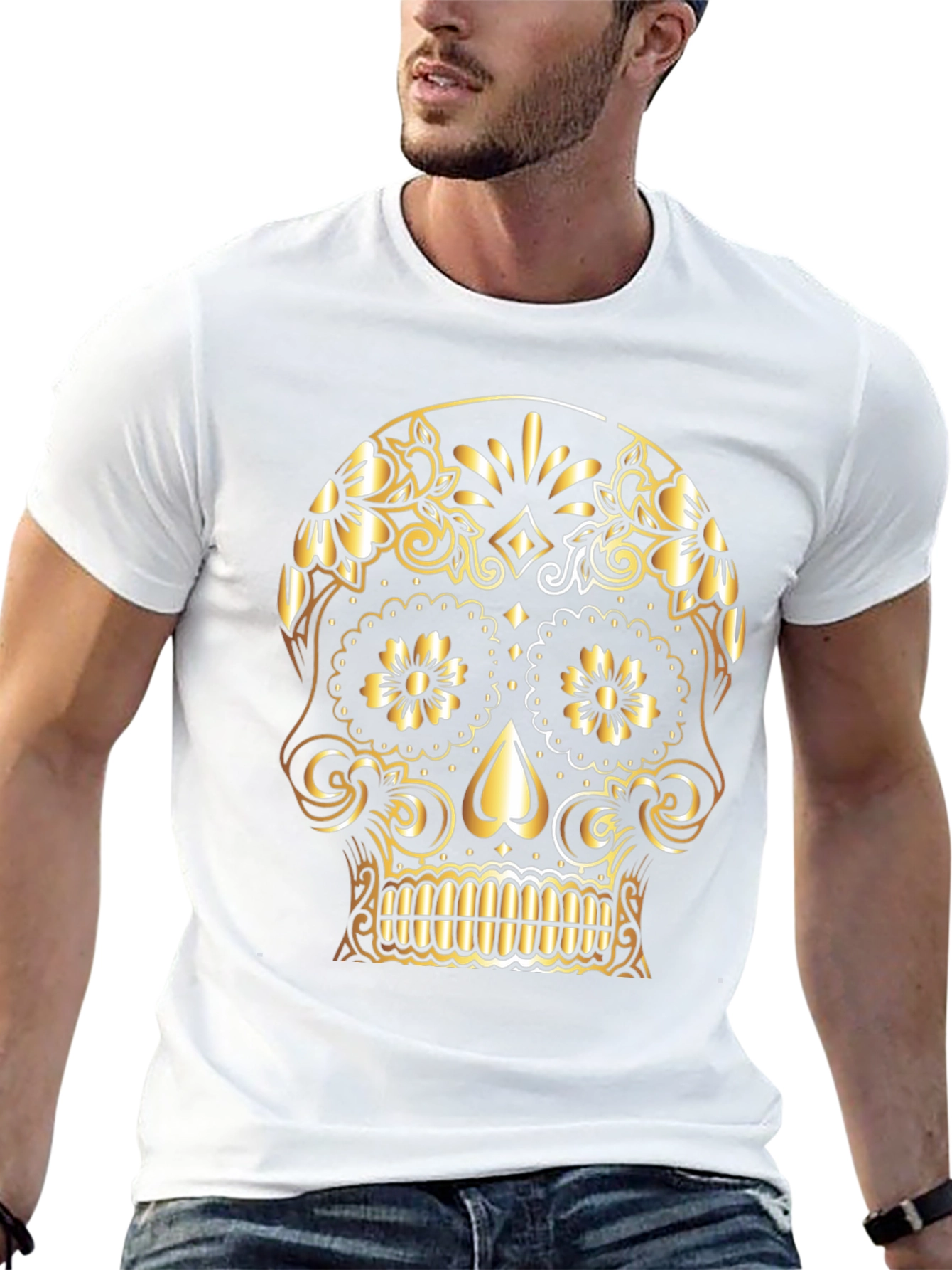 Camiseta Negra Calavera Dorada
