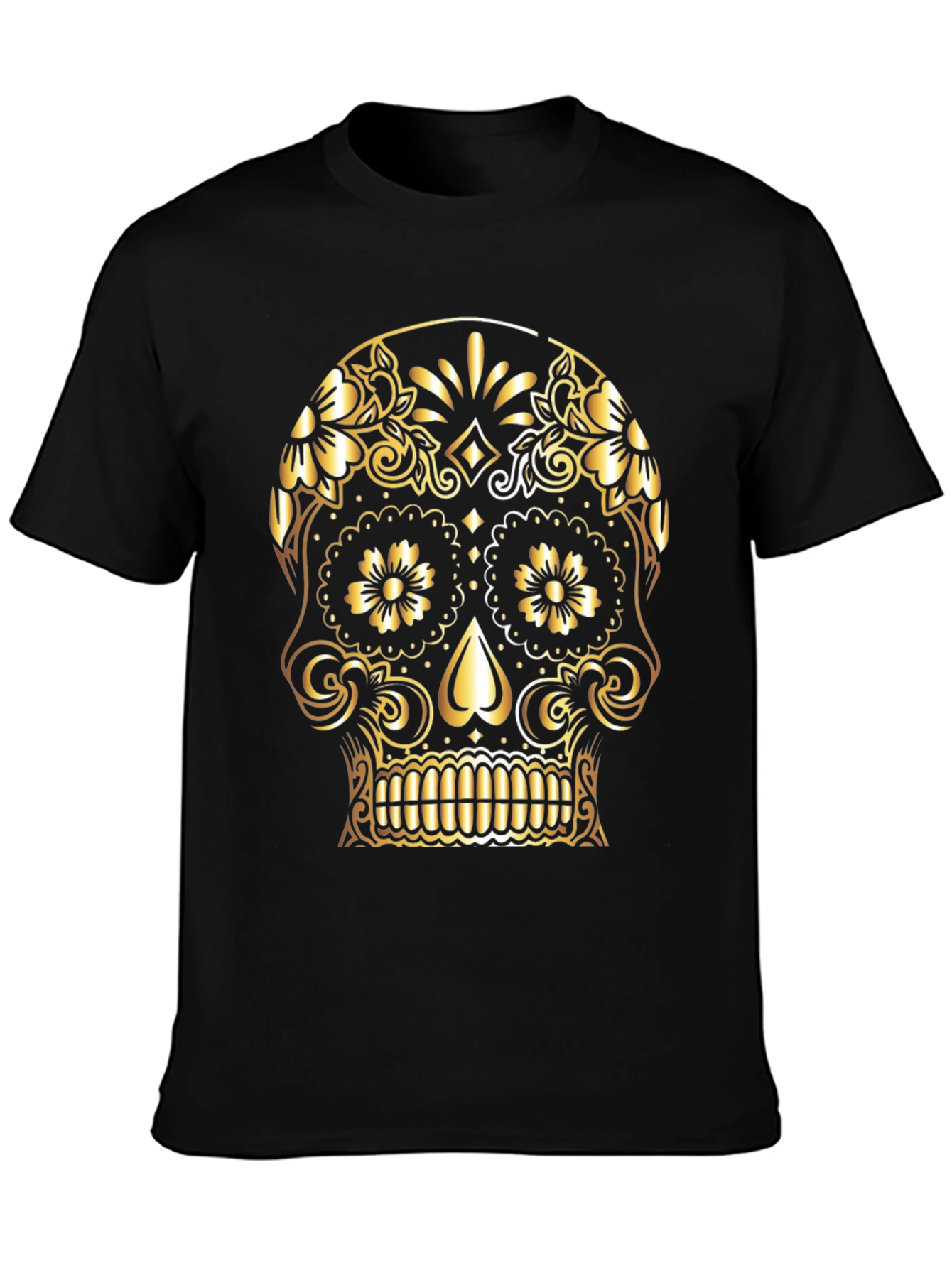 Camiseta Negra Calavera Dorada