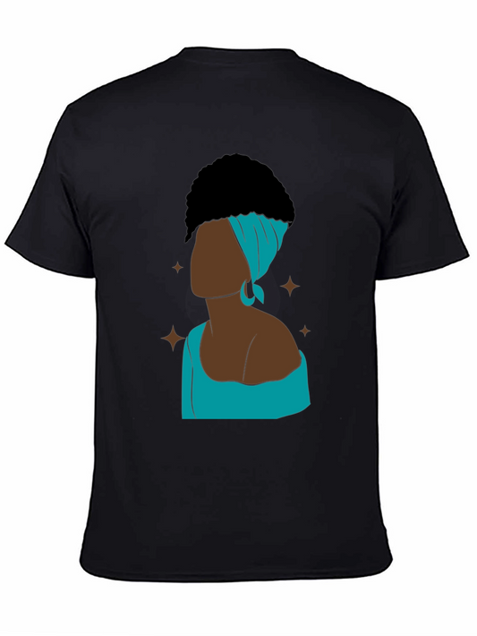 Camiseta Negra con Diseño Abstracto de Mujer