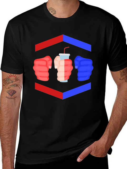 Camiseta Negra Divertida con Diseño de Puños y Bebida