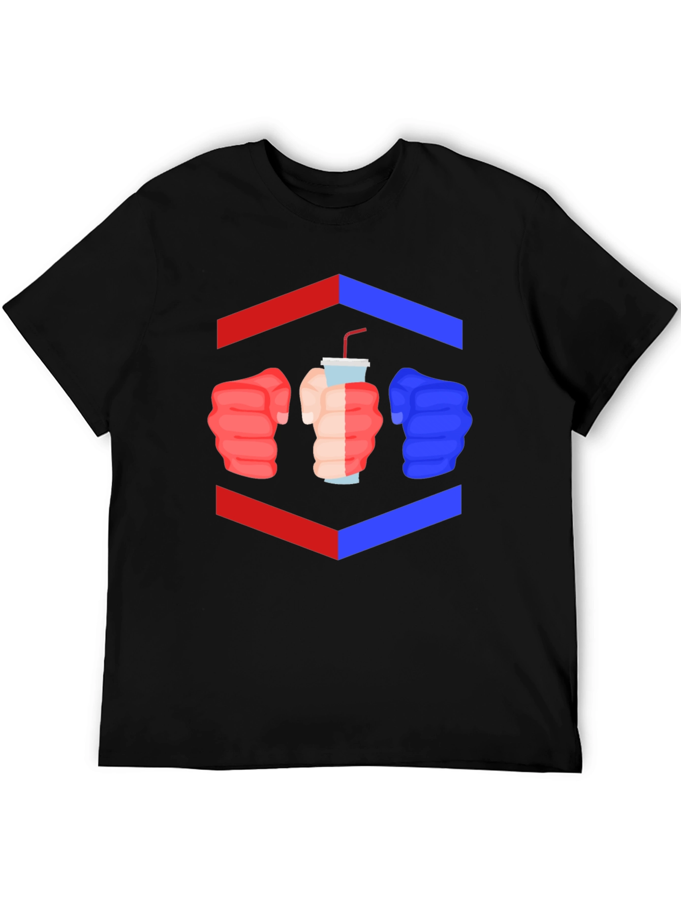 Camiseta Negra Divertida con Diseño de Puños y Bebida