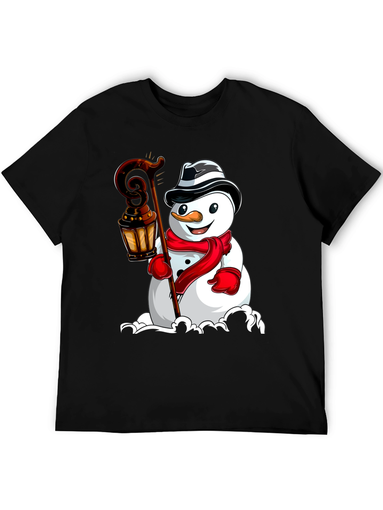 Camiseta Negra con Diseño de Muñeco de Nieve Festivo