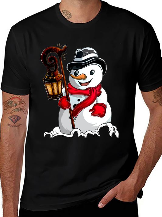 Camiseta Negra con Diseño de Muñeco de Nieve Festivo