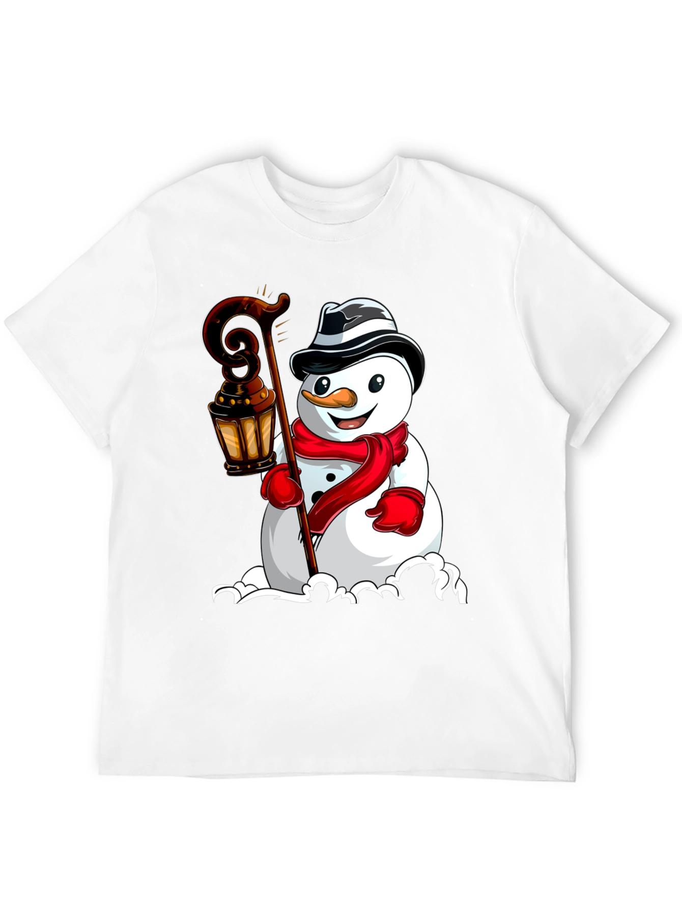 Camiseta Negra con Diseño de Muñeco de Nieve Festivo