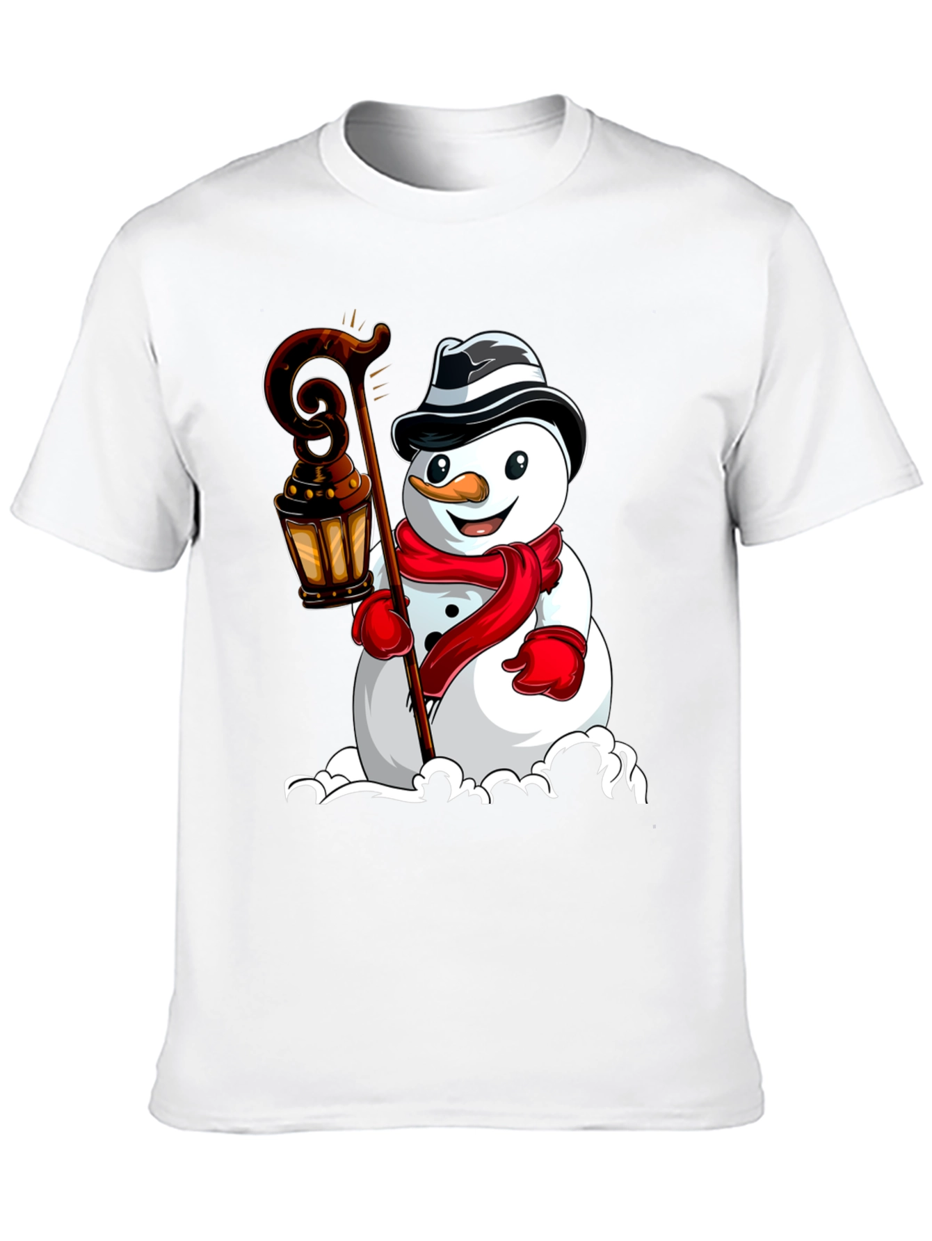 Camiseta Negra con Diseño de Muñeco de Nieve Festivo