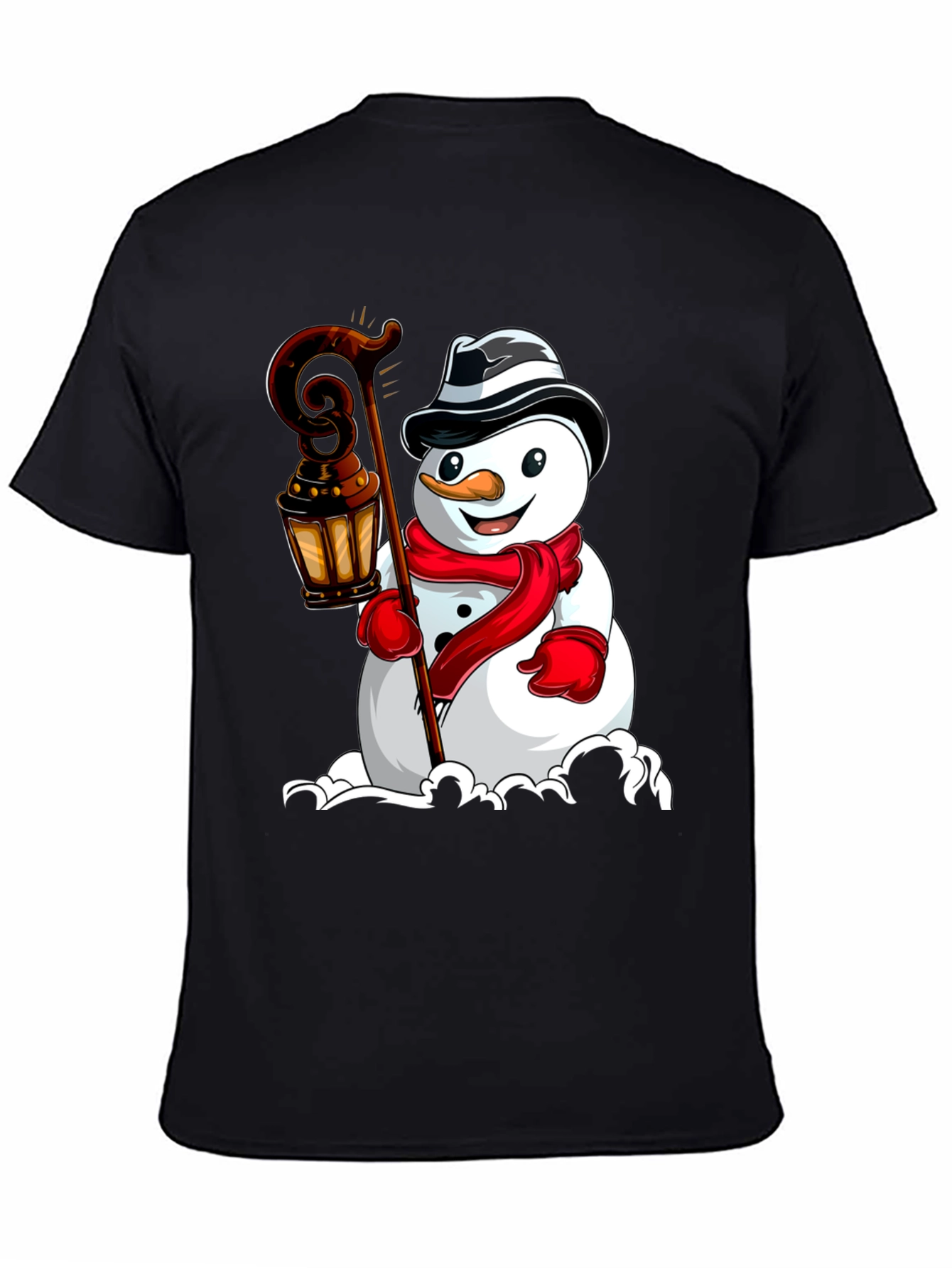 Camiseta Negra con Diseño de Muñeco de Nieve Festivo