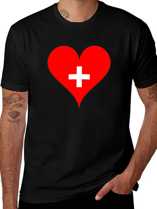Camiseta Negra Corazón Cruz Suiza