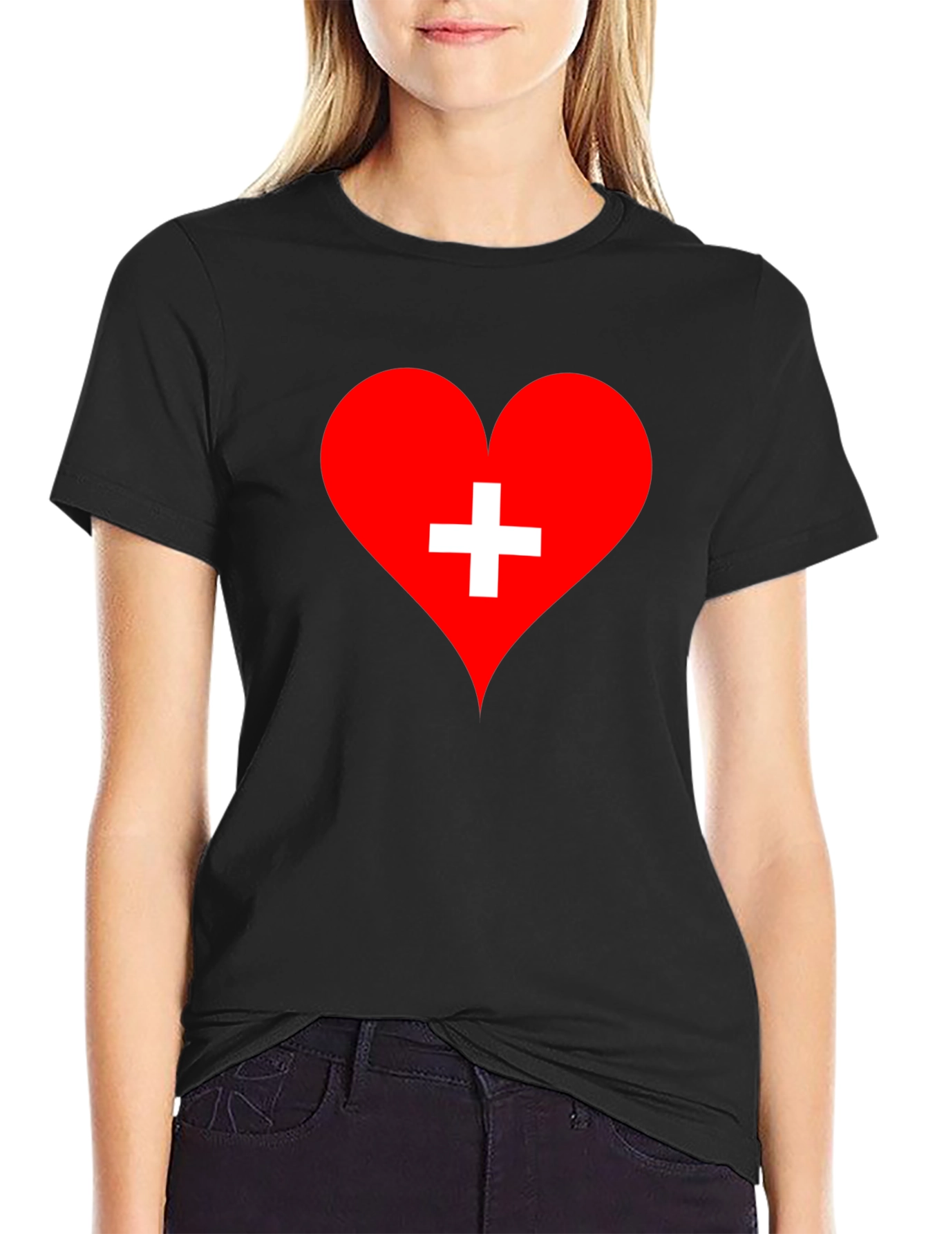 Camiseta Negra Corazón Cruz Suiza