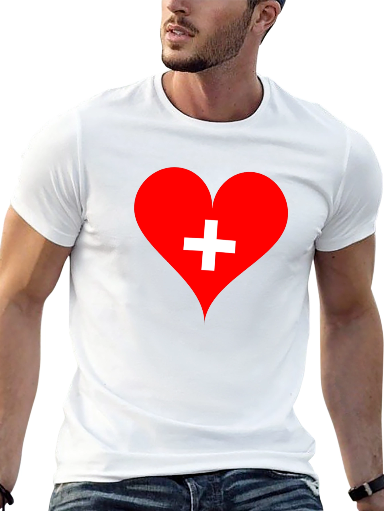 Camiseta Negra Corazón Cruz Suiza