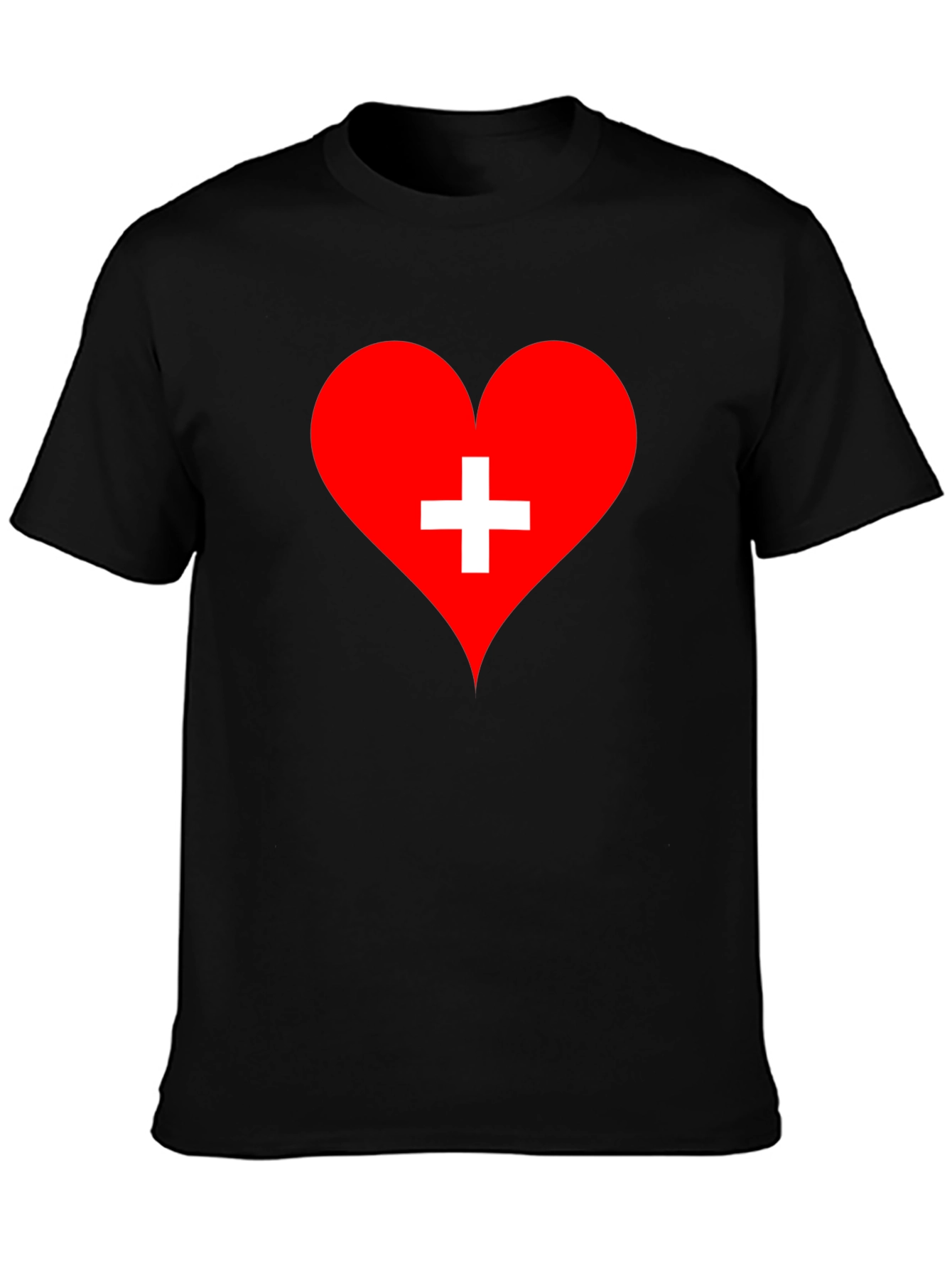 Camiseta Negra Corazón Cruz Suiza