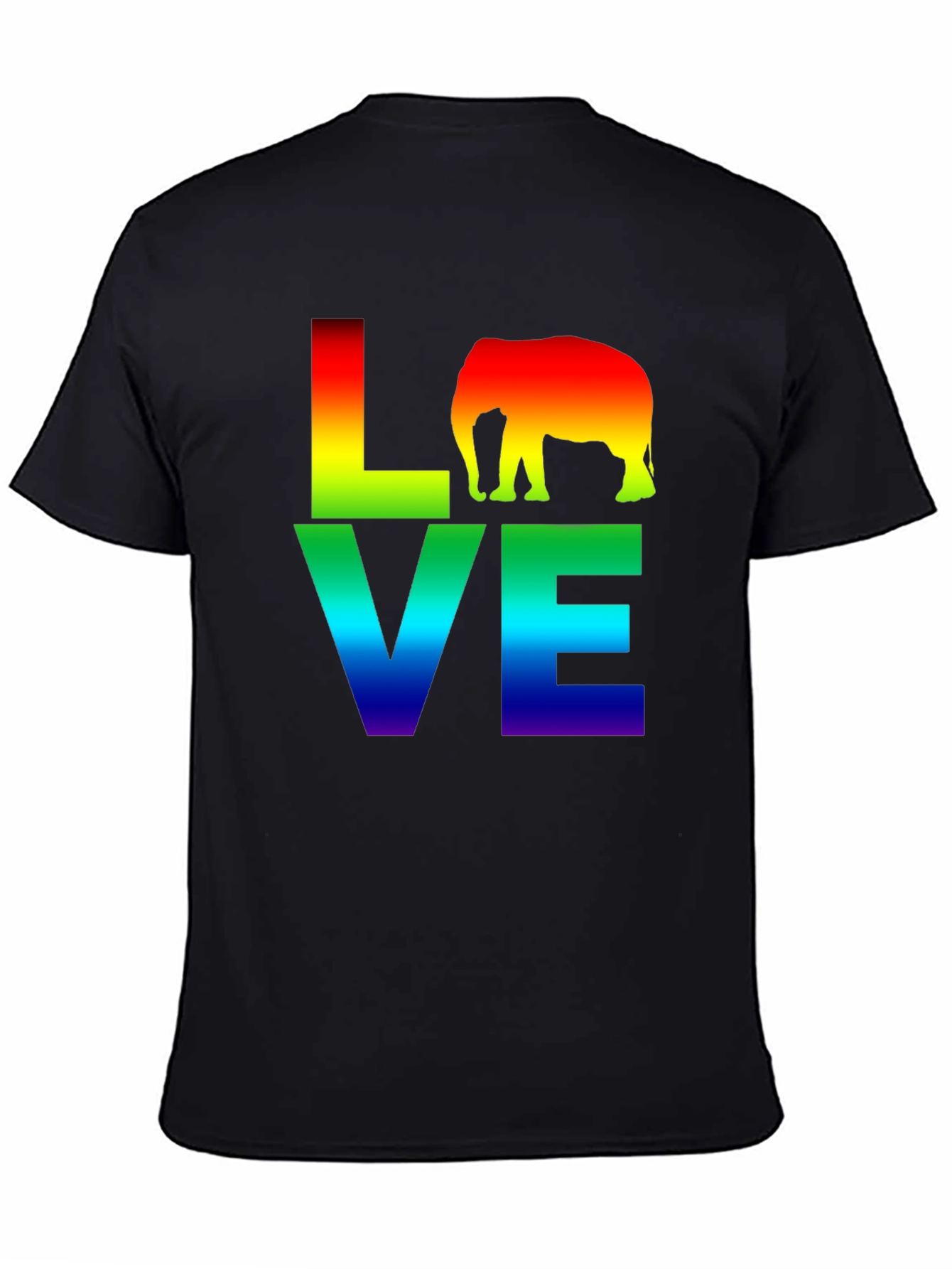 Camiseta Negra LOVE Elefante Arcoíris