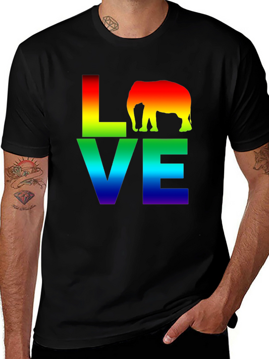Camiseta Negra LOVE Elefante Arcoíris