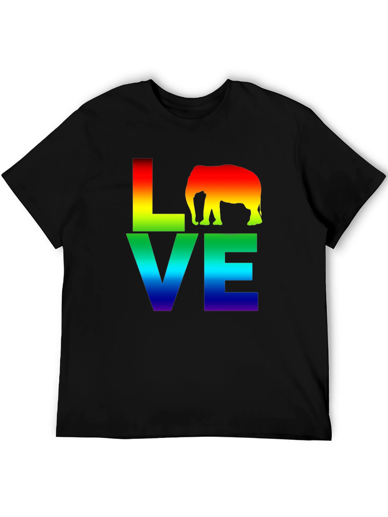 Camiseta Negra LOVE Elefante Arcoíris