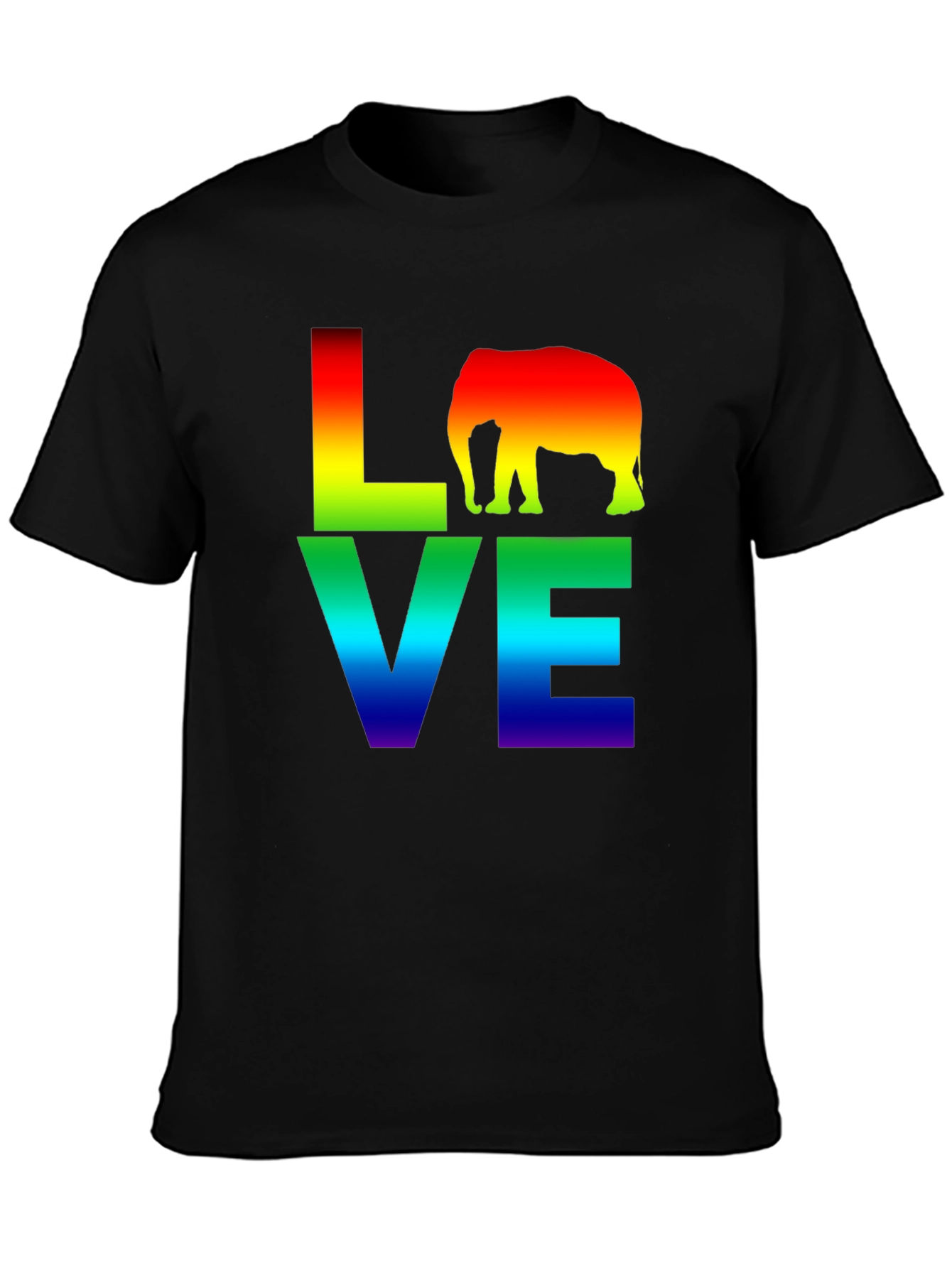 Camiseta Negra LOVE Elefante Arcoíris