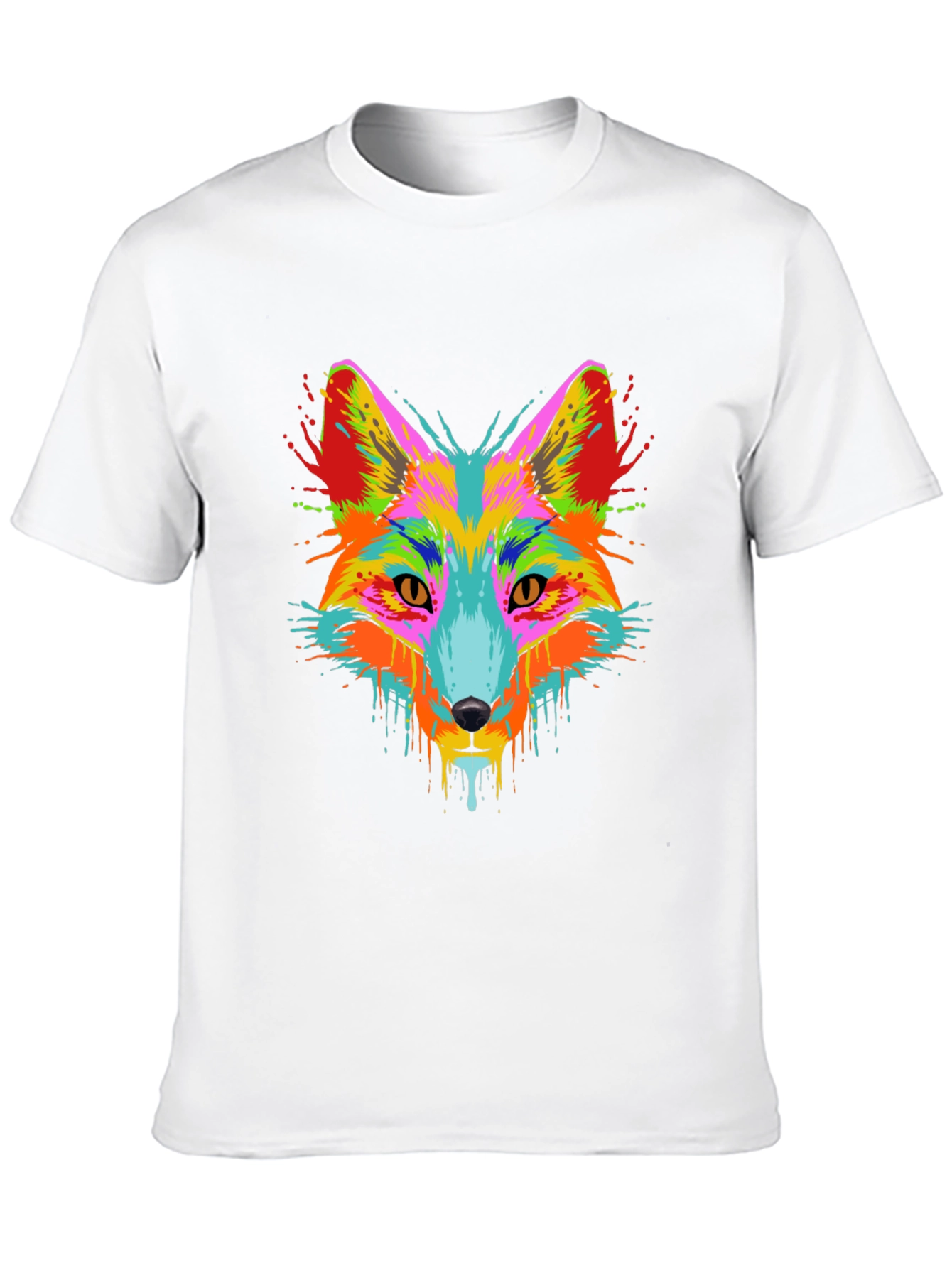 Camiseta Negra con Estampado de Zorro Abstracto