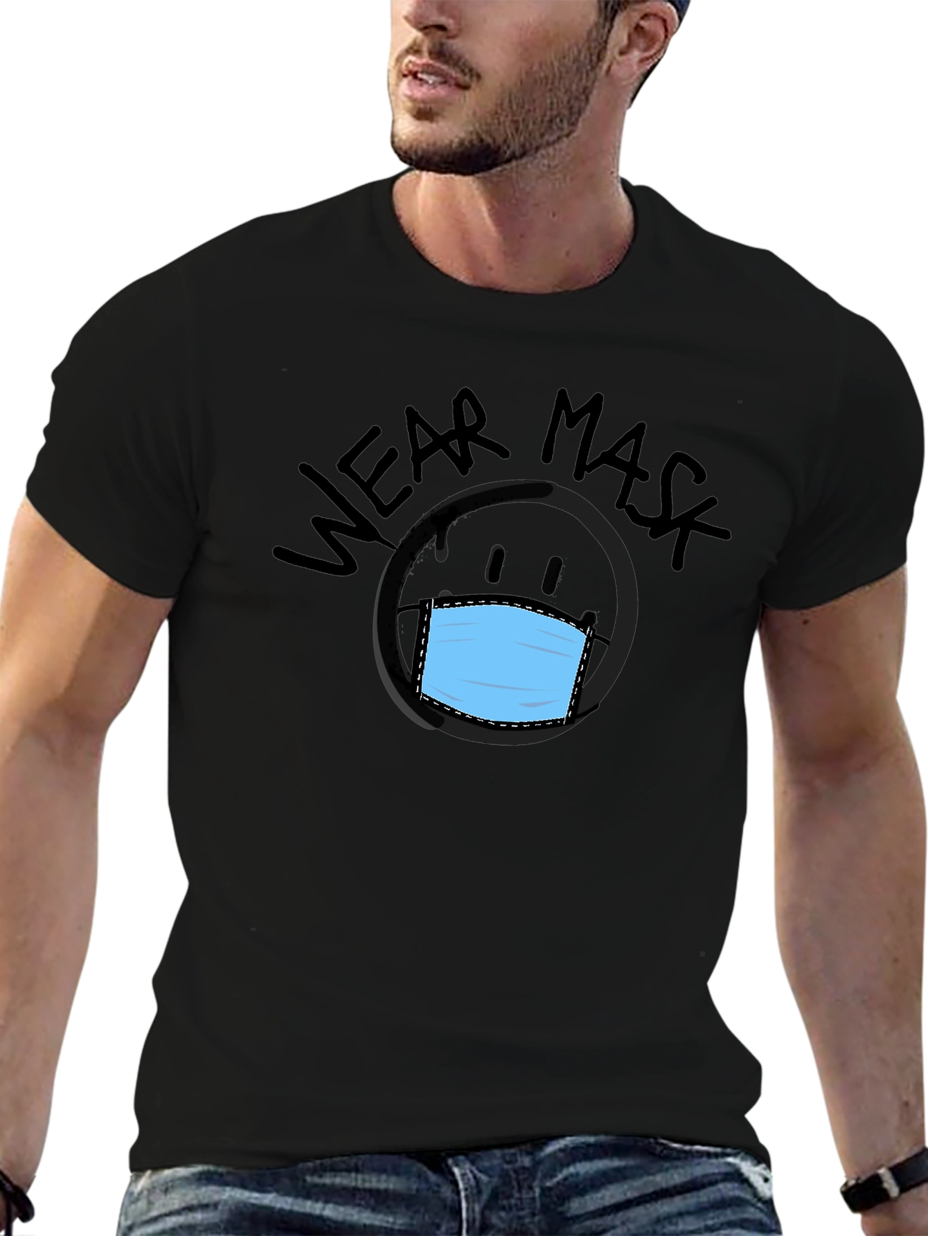 Camiseta Negra con Diseño Wear Mask