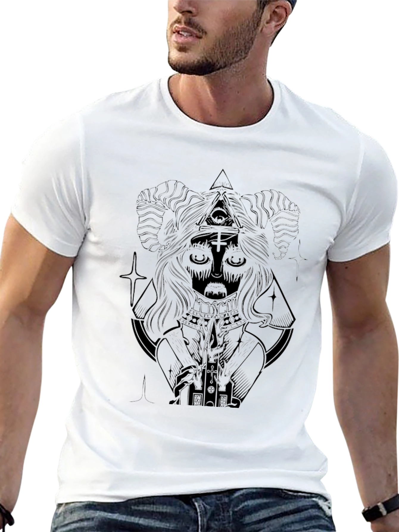 Camiseta Negra Estampada con Diseño Misterioso