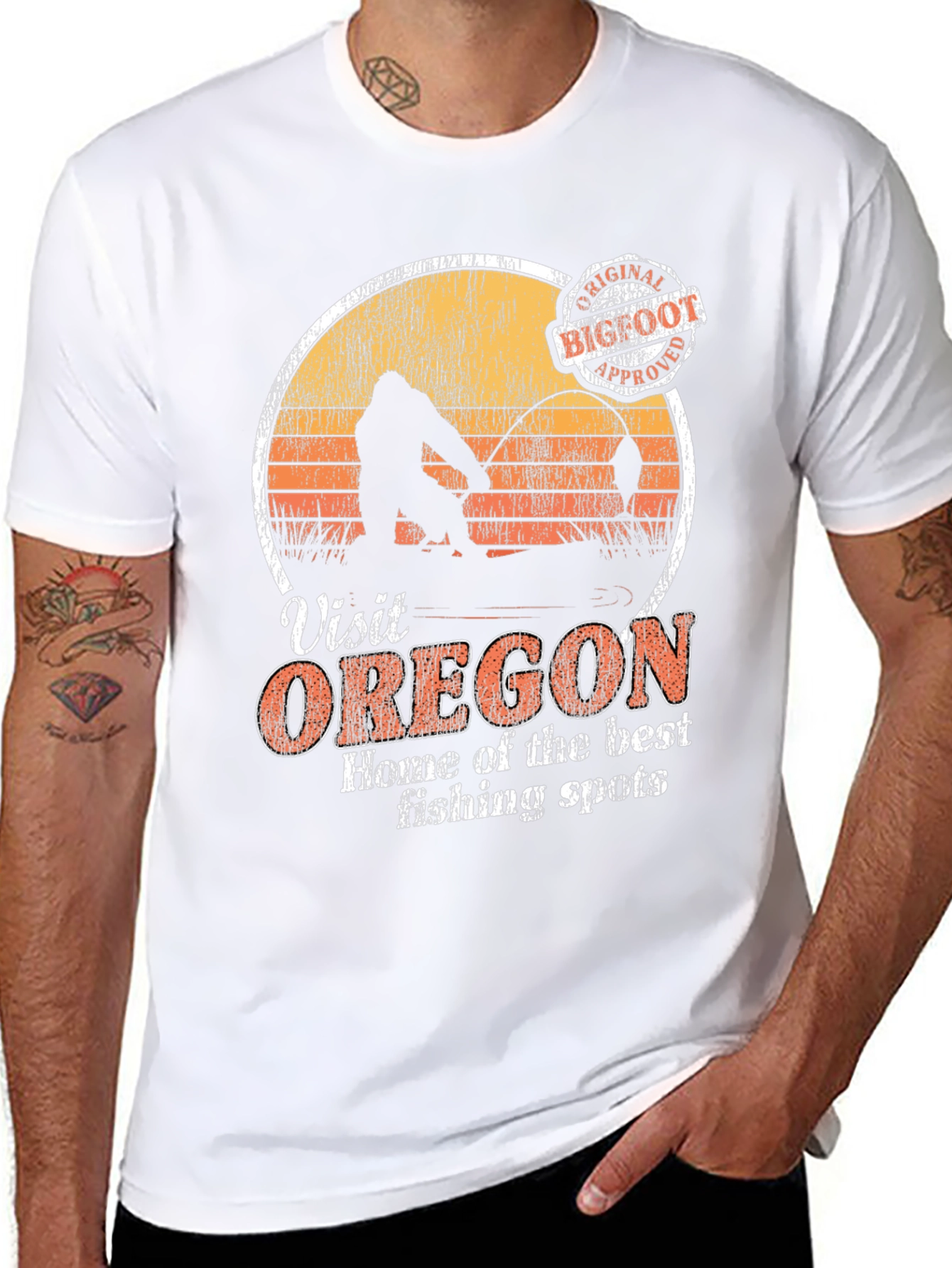 Camiseta Hombre Visit Oregon Bigfoot Approved Pesca