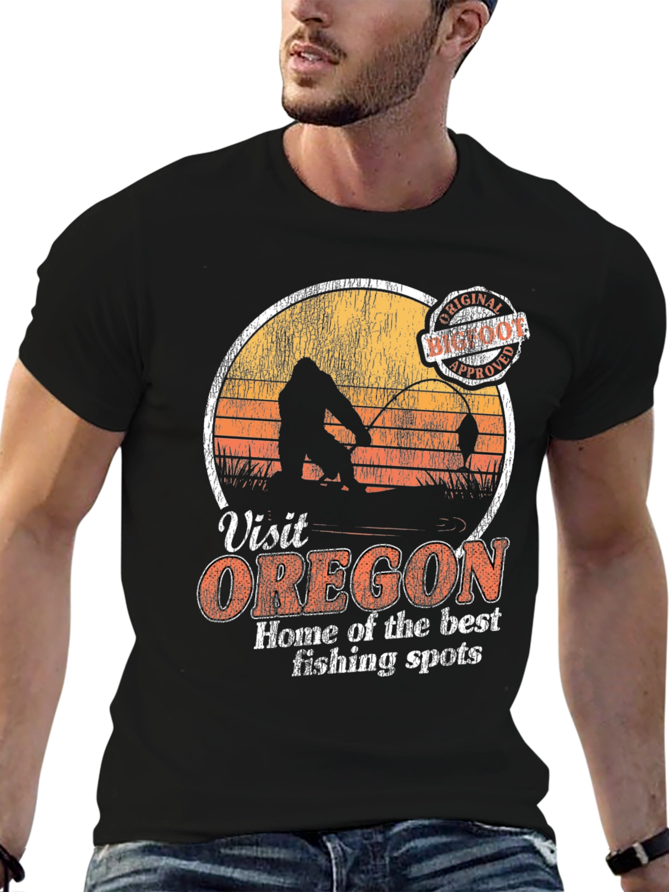 Camiseta Hombre Visit Oregon Bigfoot Approved Pesca