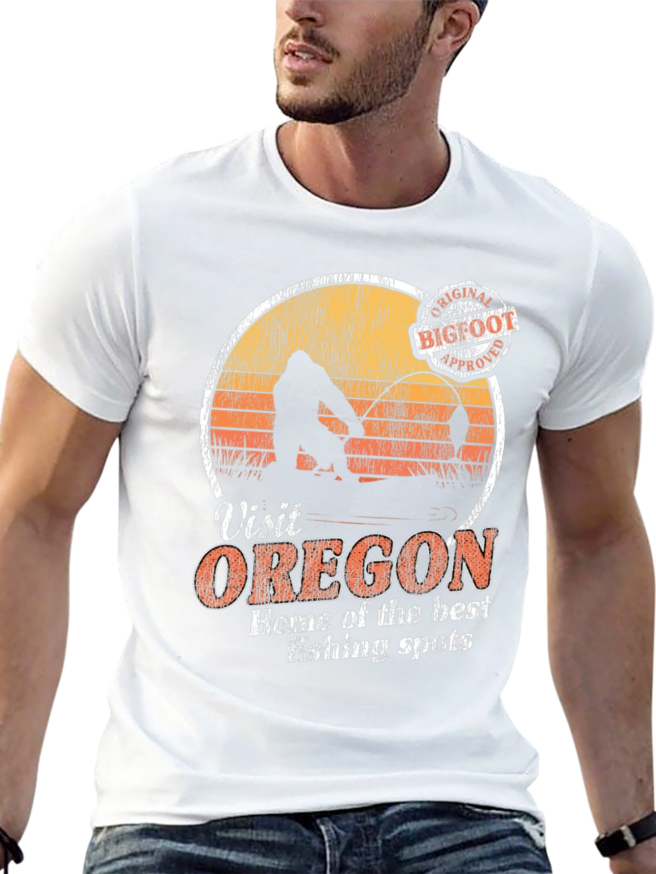 Camiseta Hombre Visit Oregon Bigfoot Approved Pesca