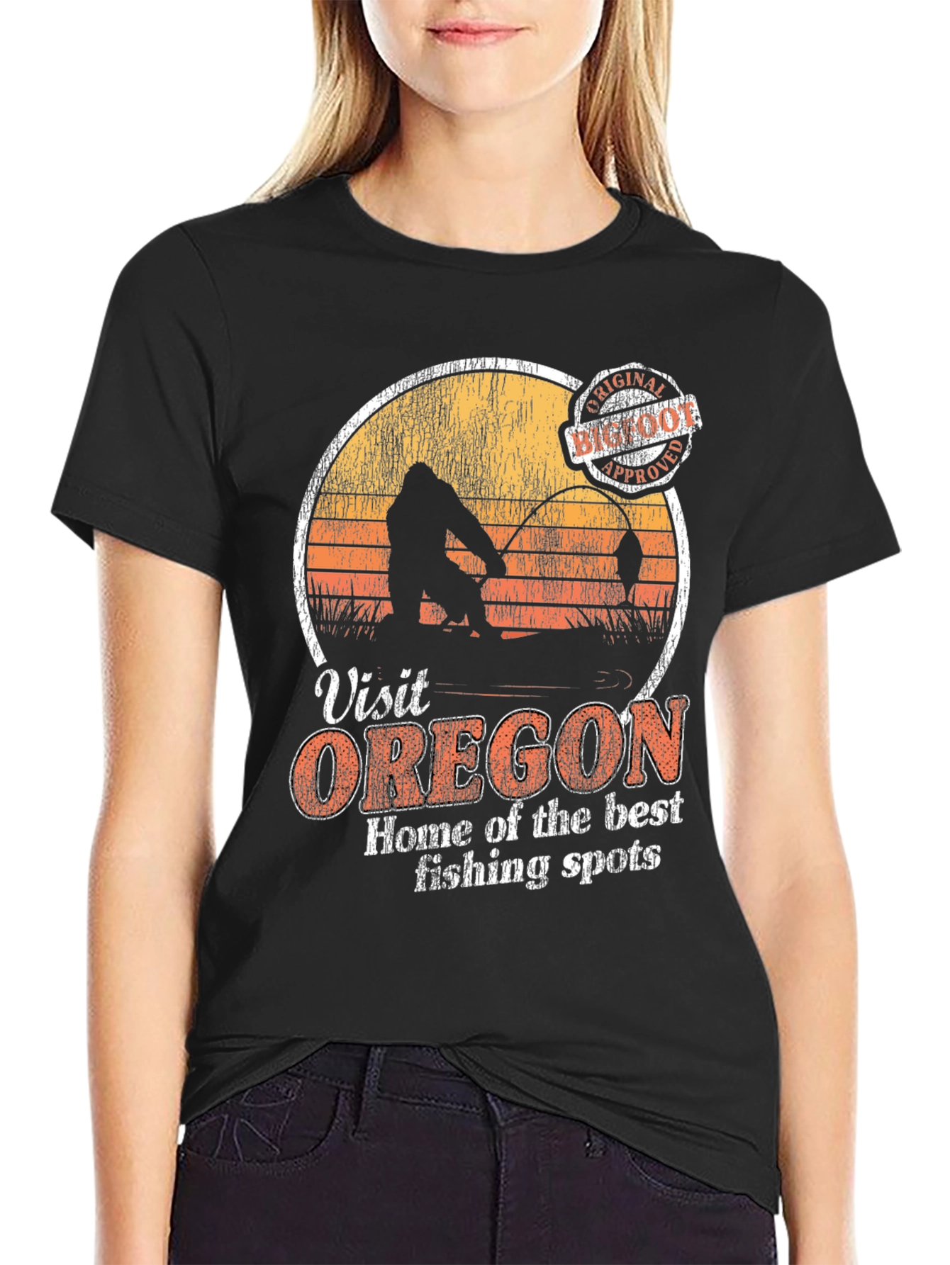 Camiseta Hombre Visit Oregon Bigfoot Approved Pesca