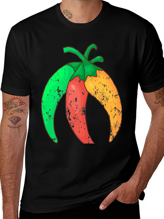 Camiseta Negra con Diseño de Chiles Tricolor