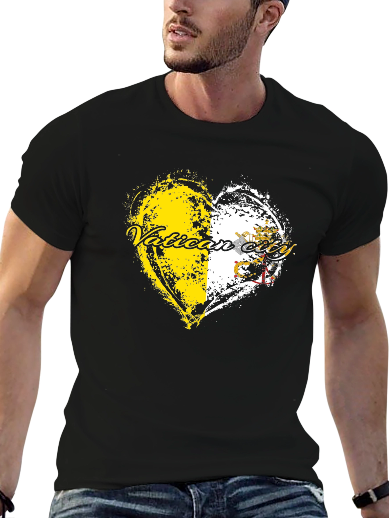 Camiseta Negra con Corazón Vaticano