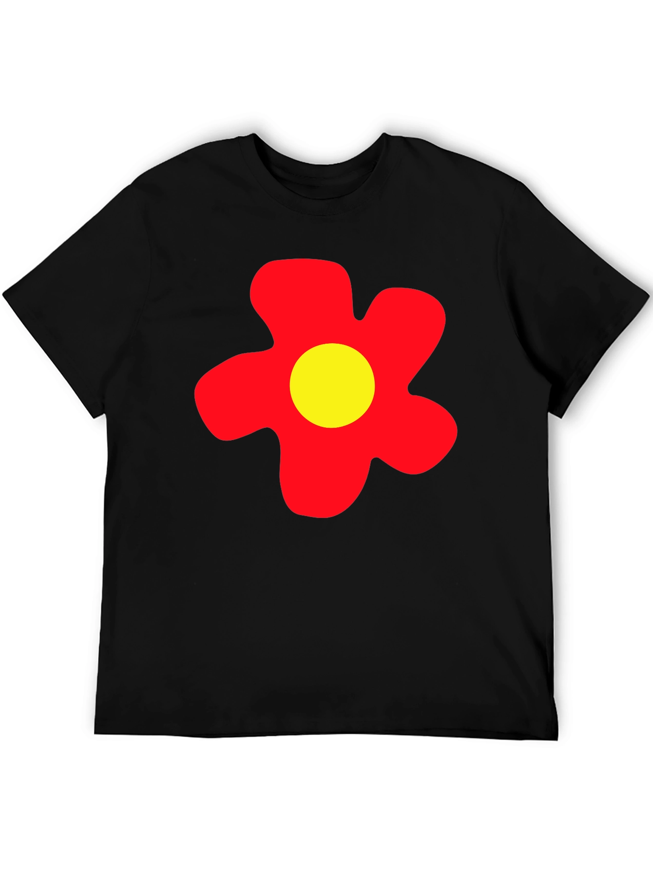 Camiseta Negra con Flor Roja y Amarilla