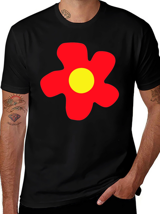 Camiseta Negra con Flor Roja y Amarilla