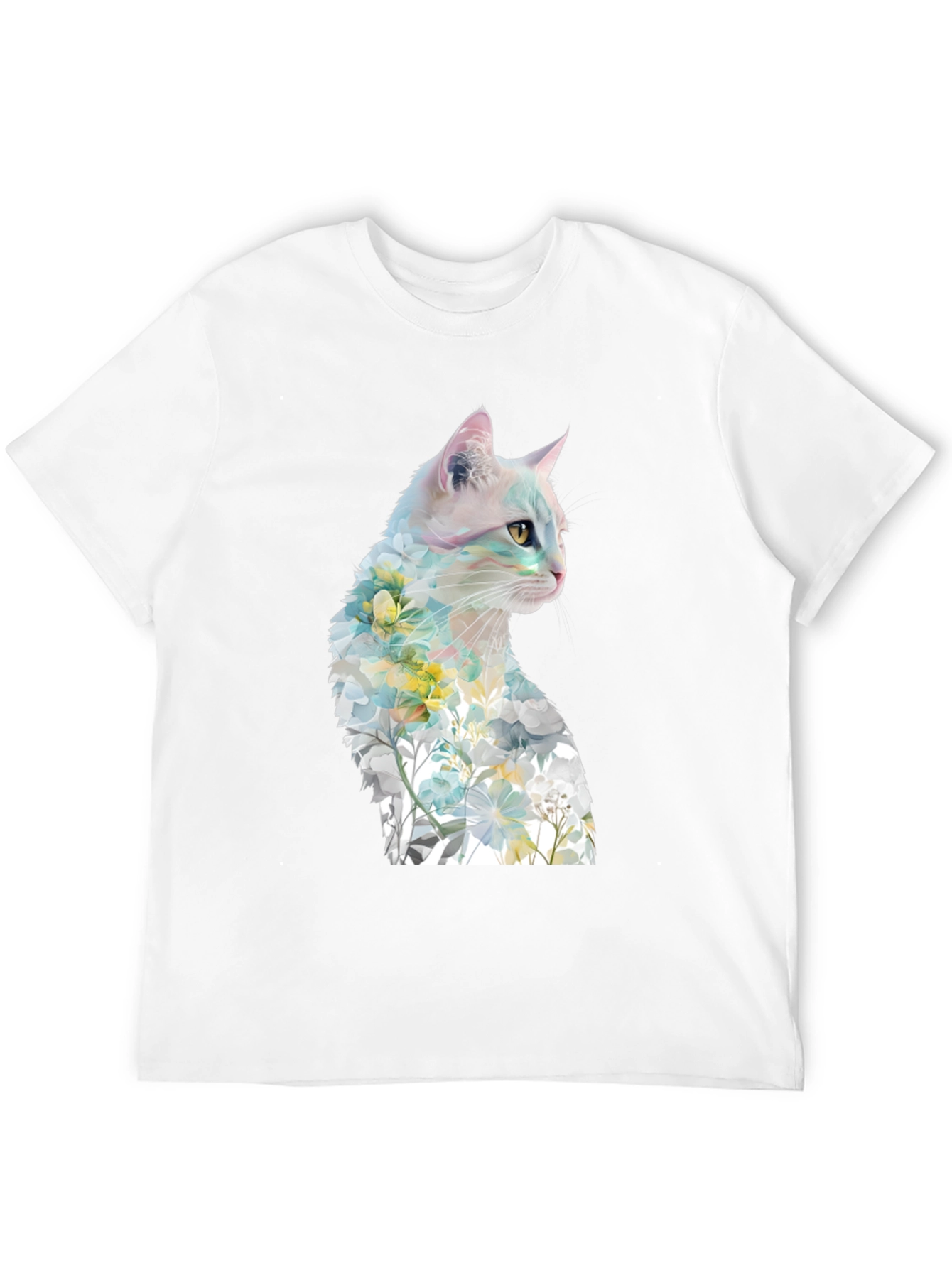 Camiseta Negra con Diseño de Gato Floral