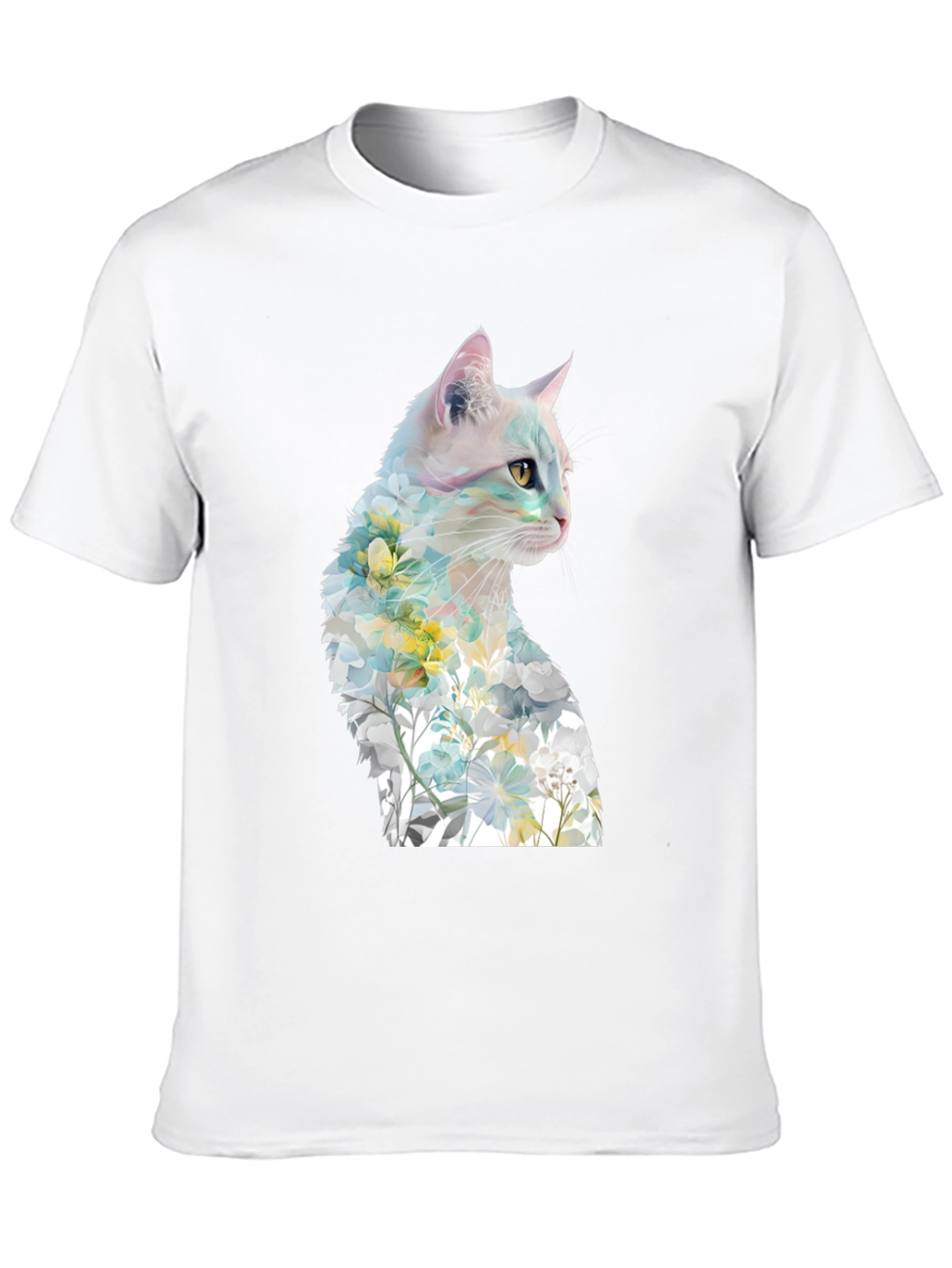 Camiseta Negra con Diseño de Gato Floral