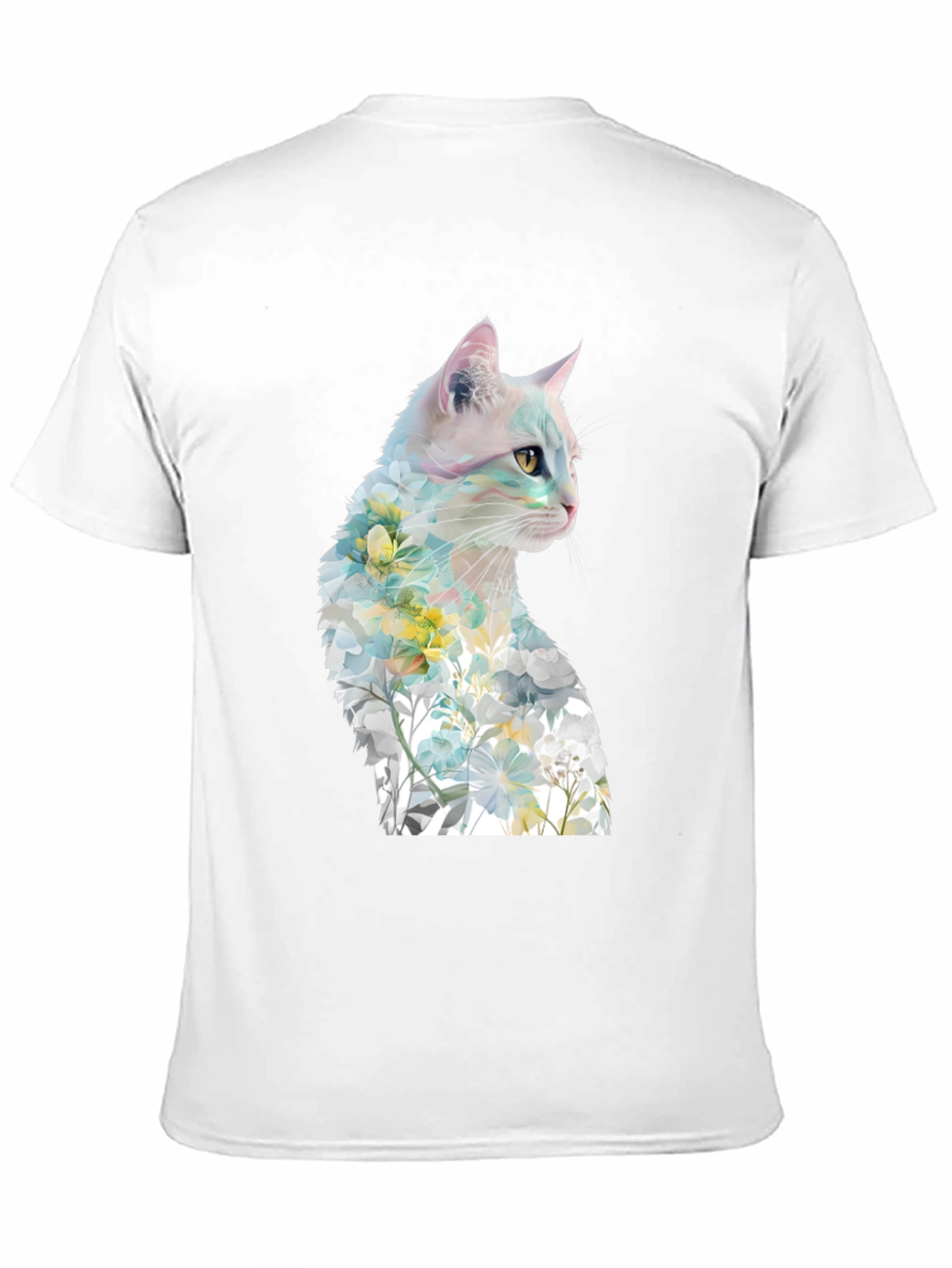 Camiseta Negra con Diseño de Gato Floral
