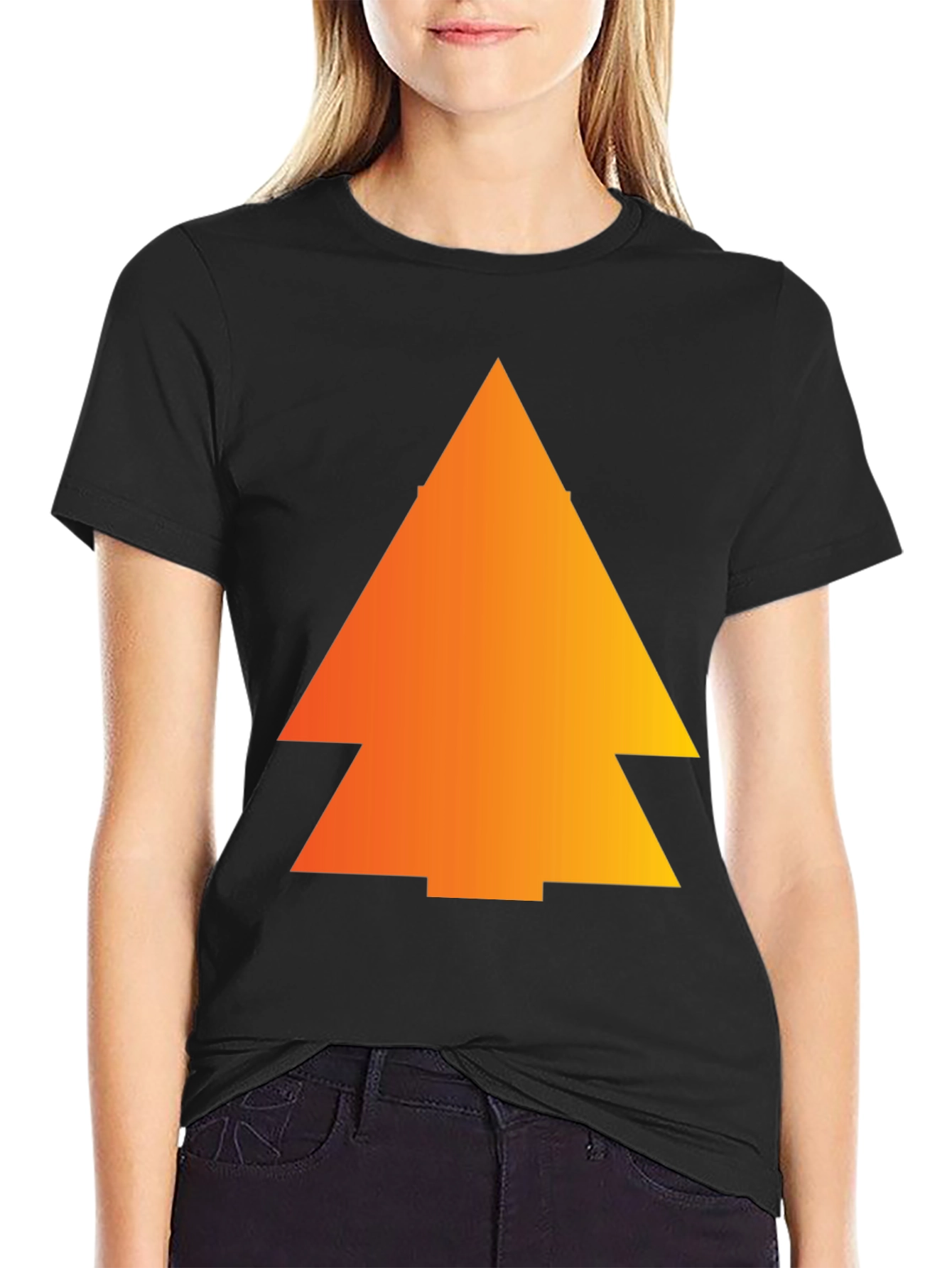 Camiseta Negra con Diseño de Árbol Naranja