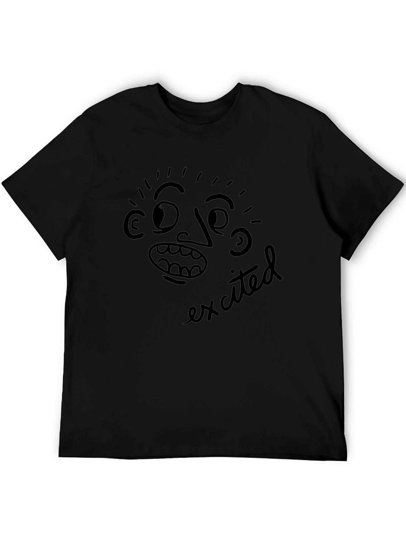 Camiseta Negra con Dibujo Emocionado