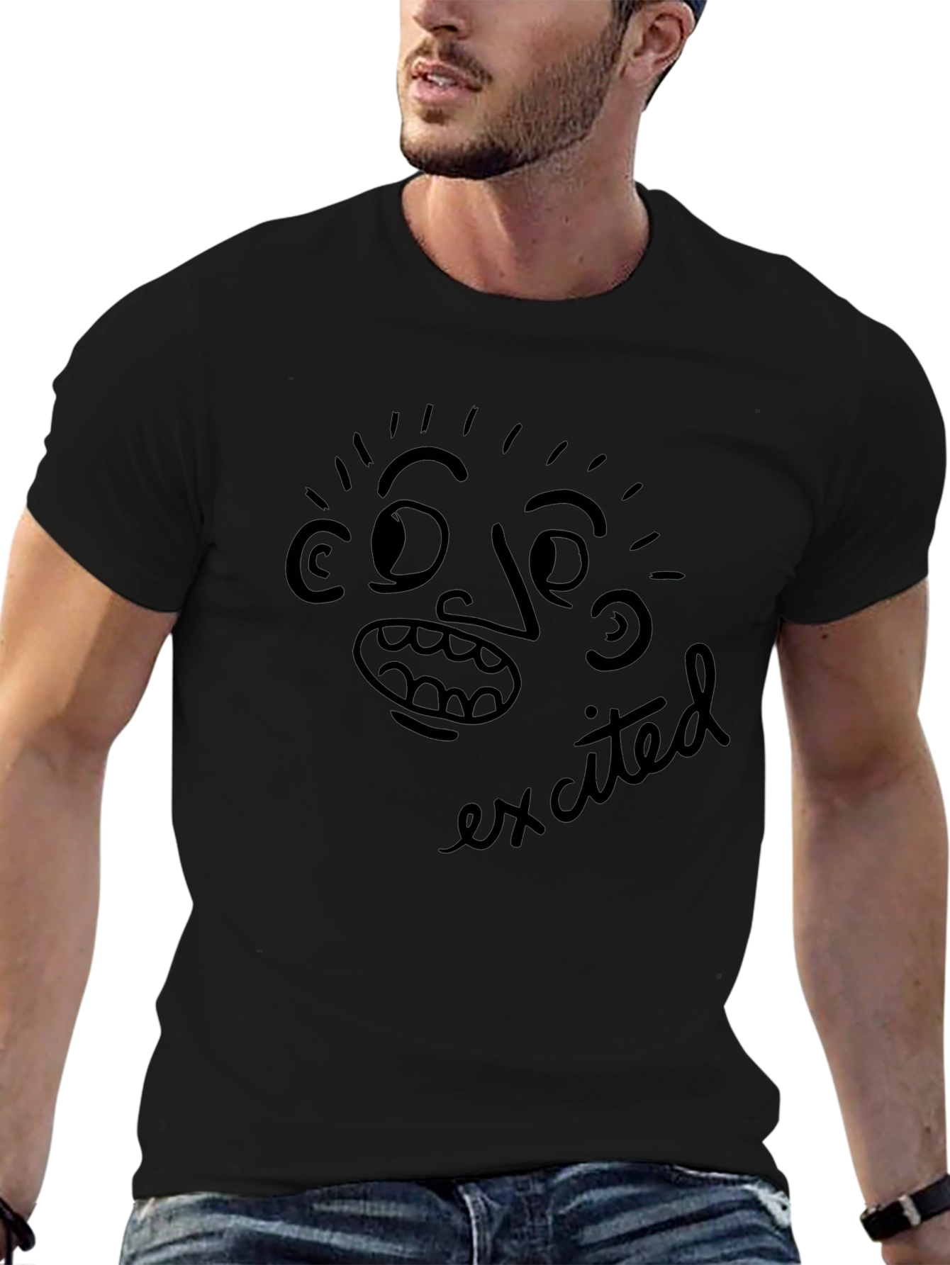 Camiseta Negra con Dibujo Emocionado