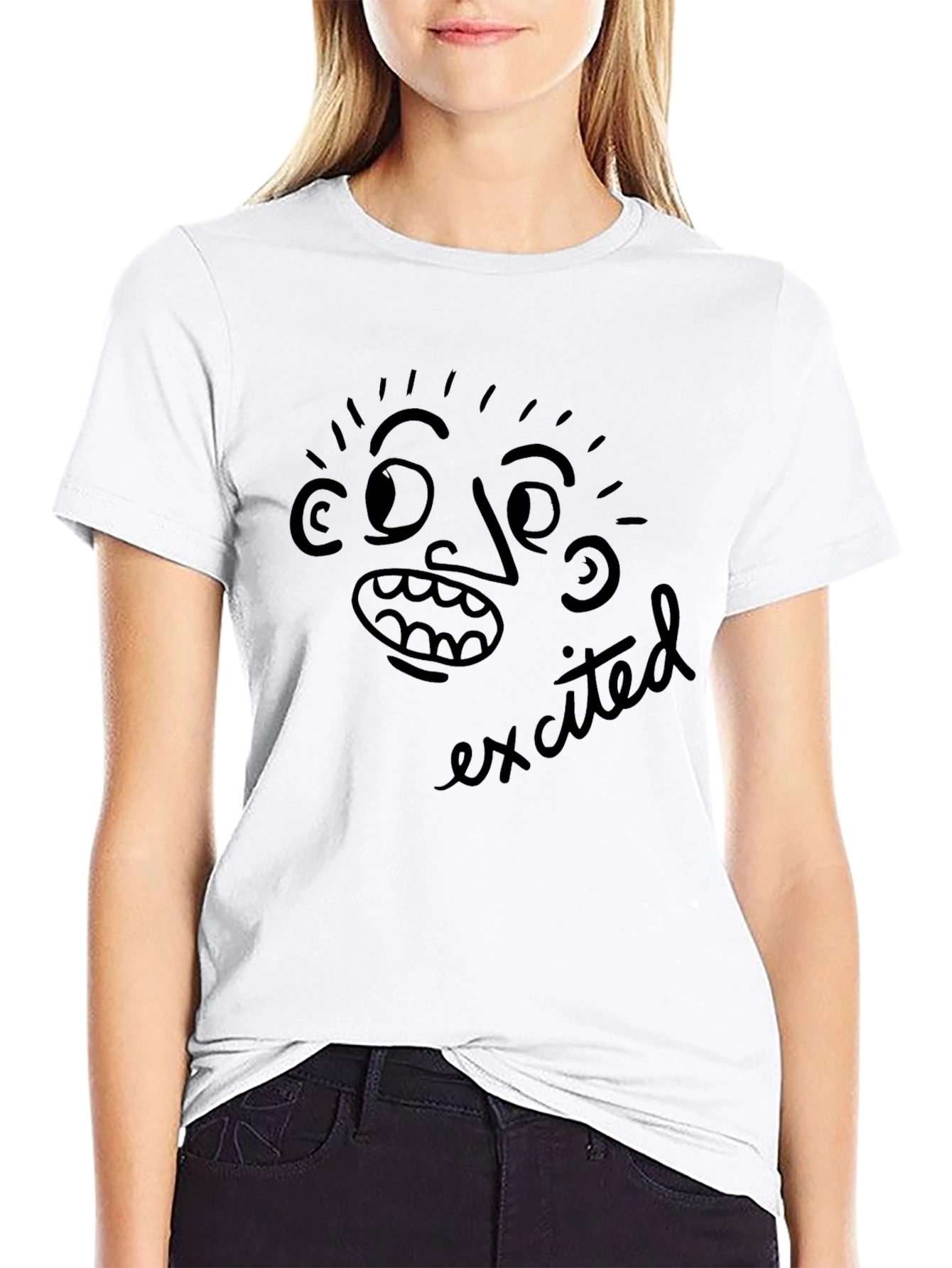 Camiseta Negra con Dibujo Emocionado
