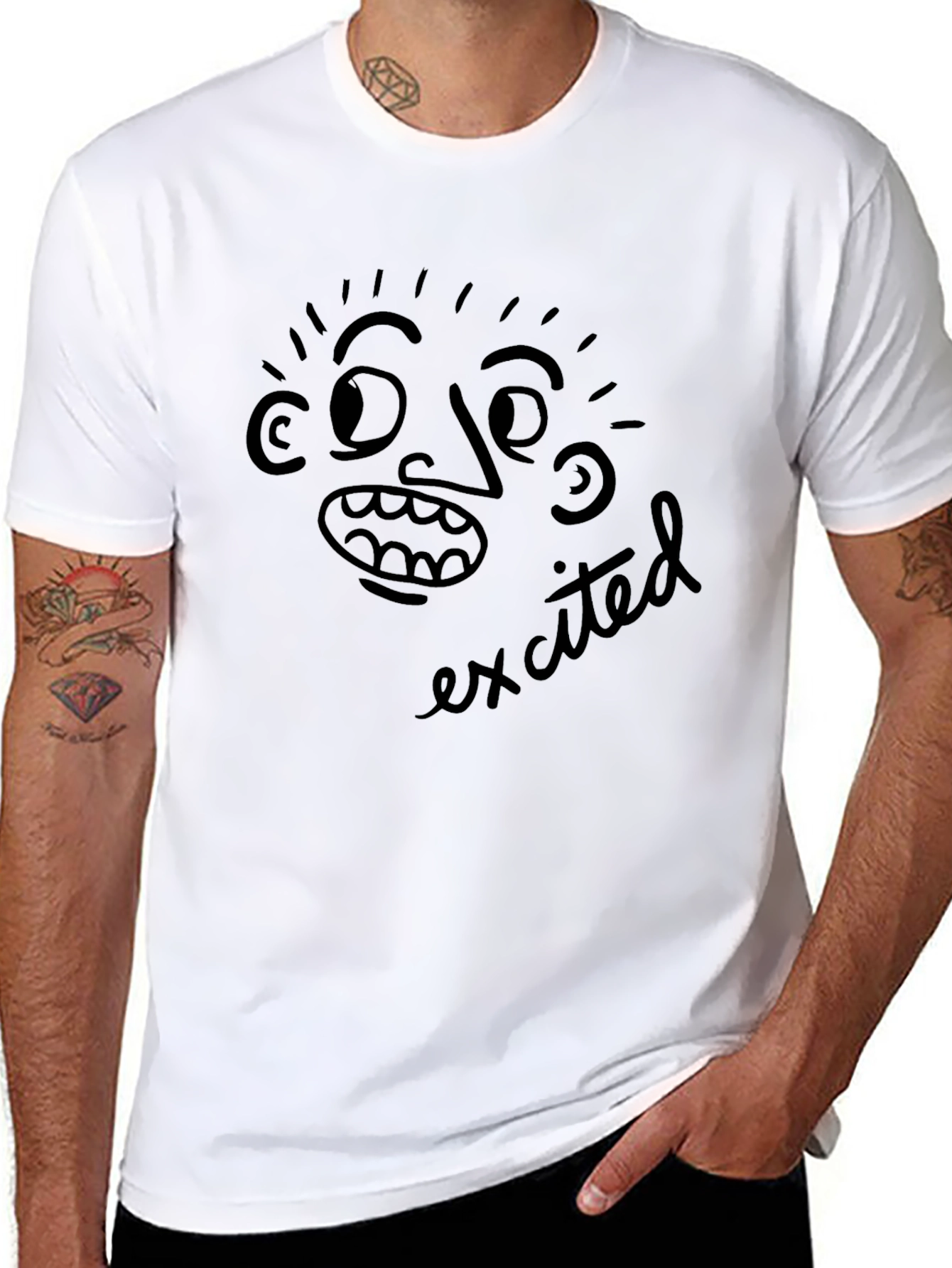 Camiseta Negra con Dibujo Emocionado