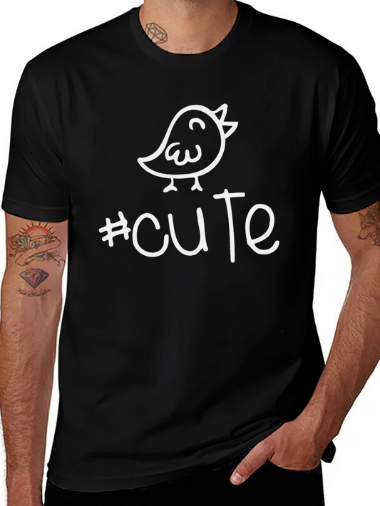 Camiseta Negra con Diseño de Pájaro y Hashtag #cute