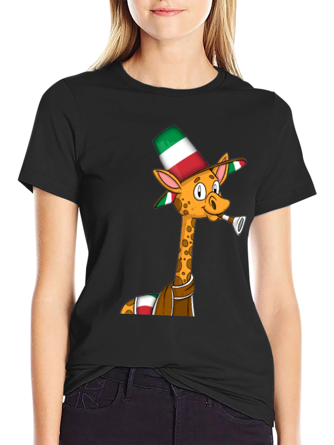 Camiseta Negra con Jirafa Italiana