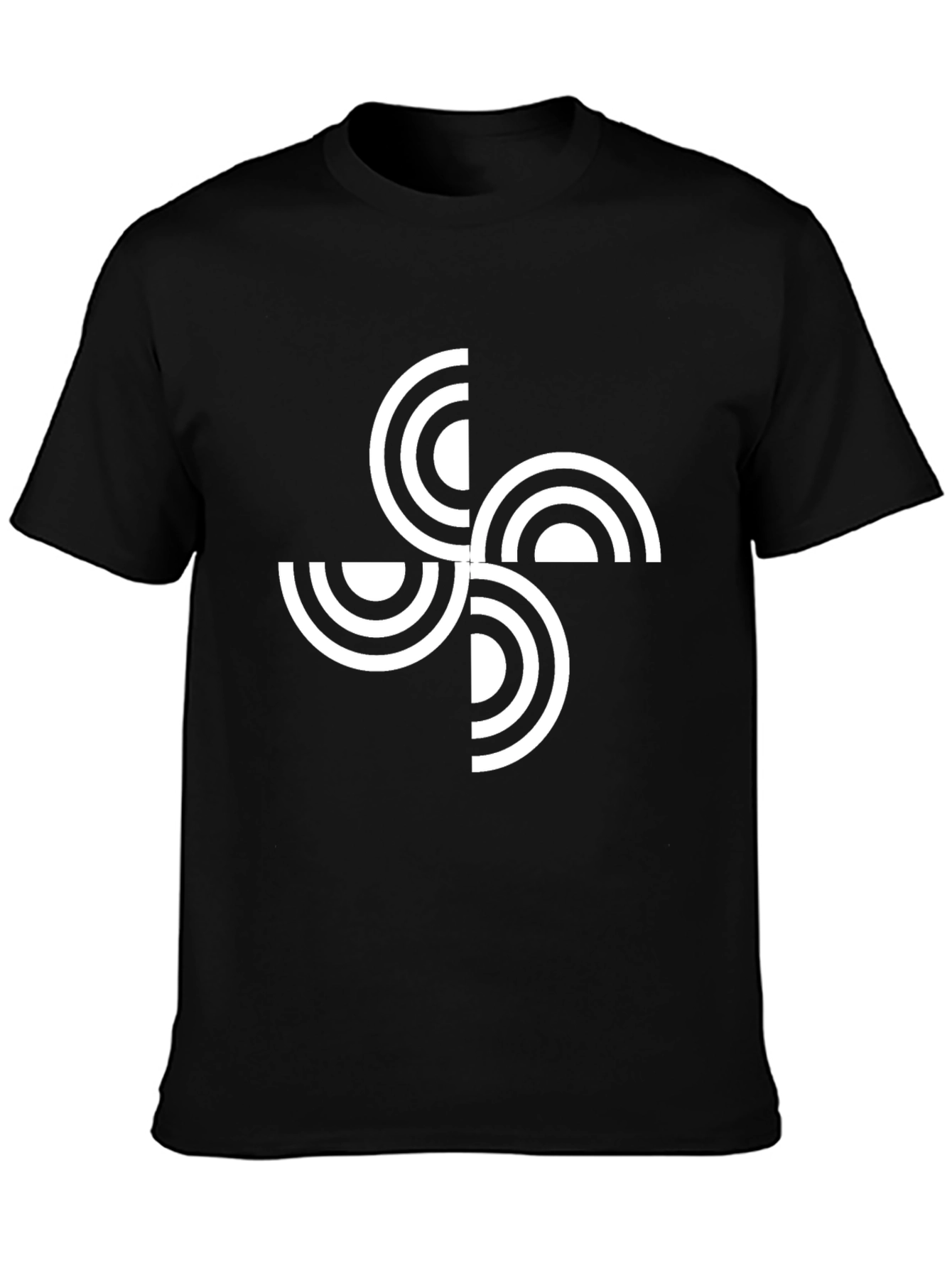 Camiseta Negra con Diseño Geométrico Circular Blanco