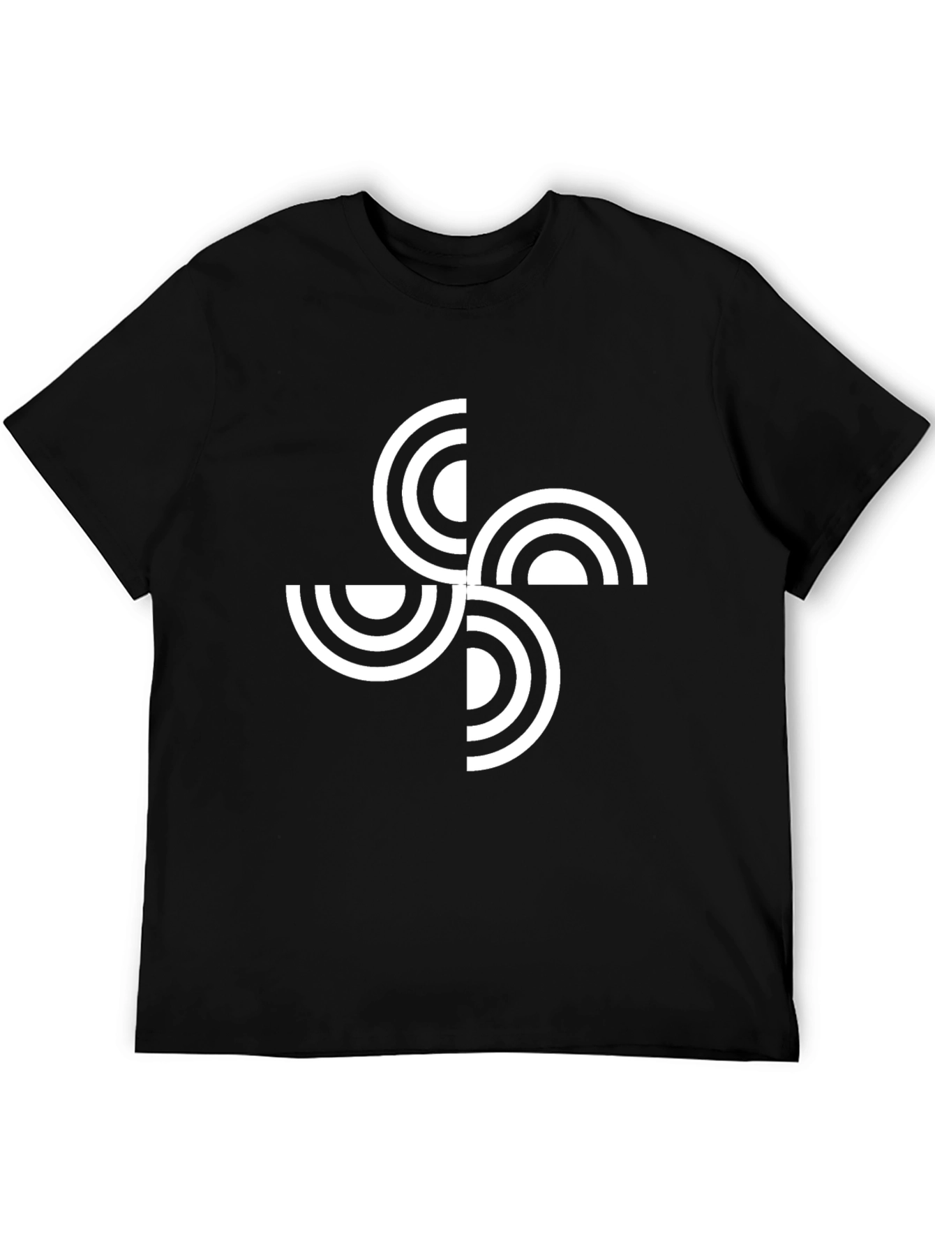 Camiseta Negra con Diseño Geométrico Circular Blanco