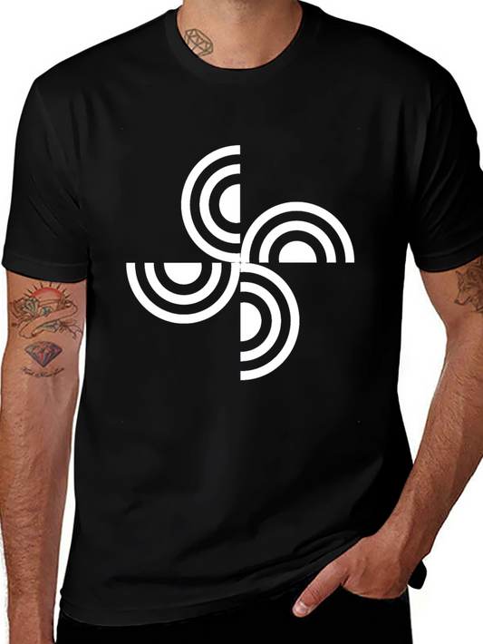 Camiseta Negra con Diseño Geométrico Circular Blanco