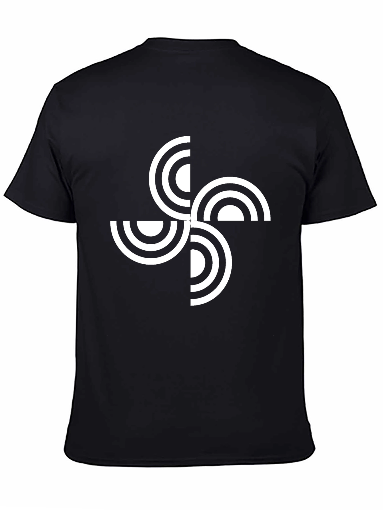 Camiseta Negra con Diseño Geométrico Circular Blanco