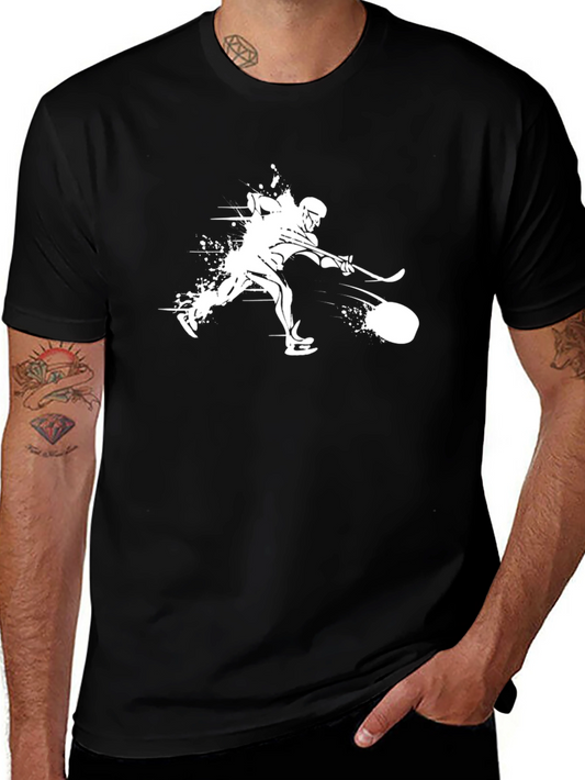 Camiseta Negra Hockey Hielo Estampada