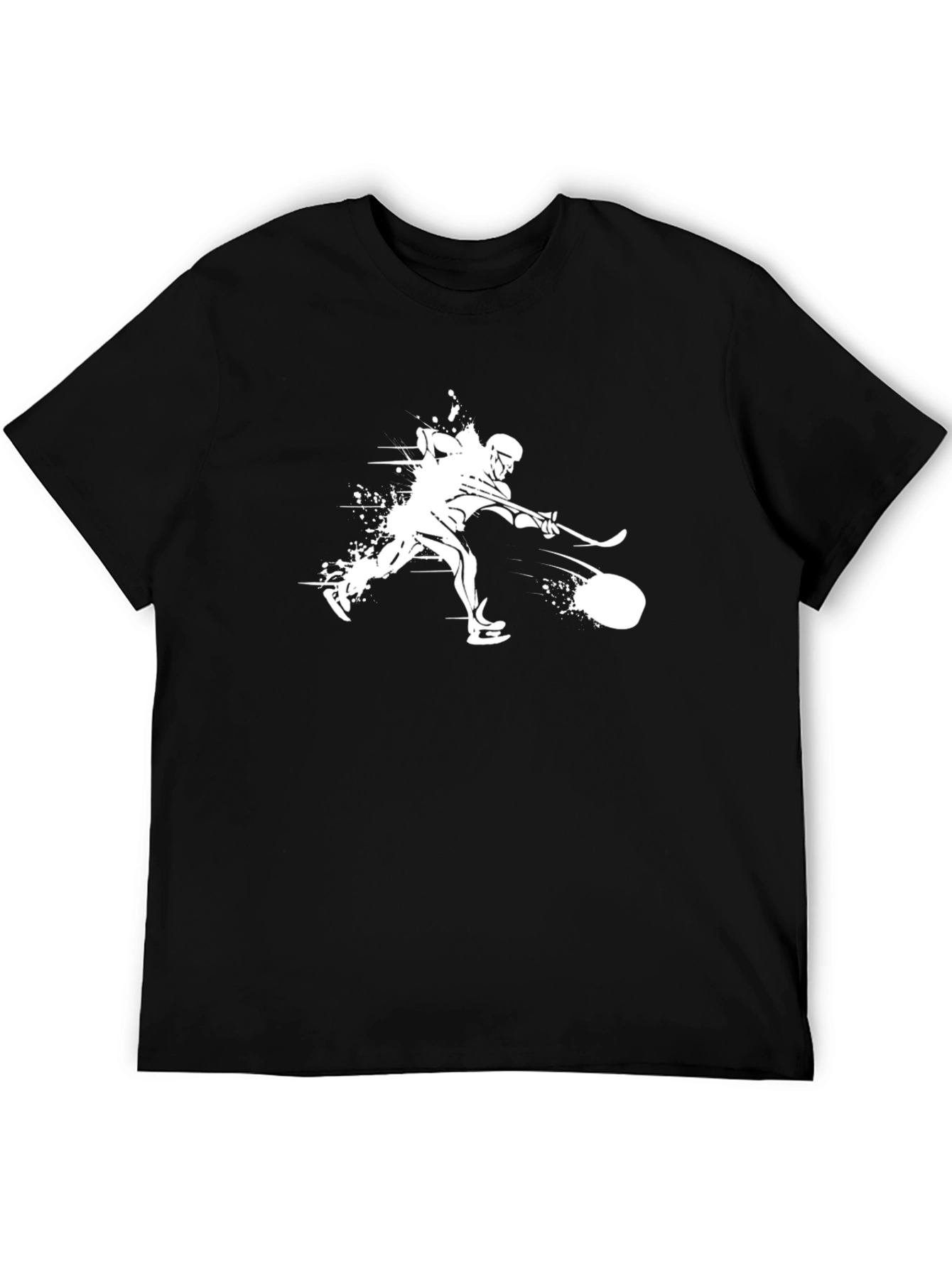 Camiseta Negra Hockey Hielo Estampada