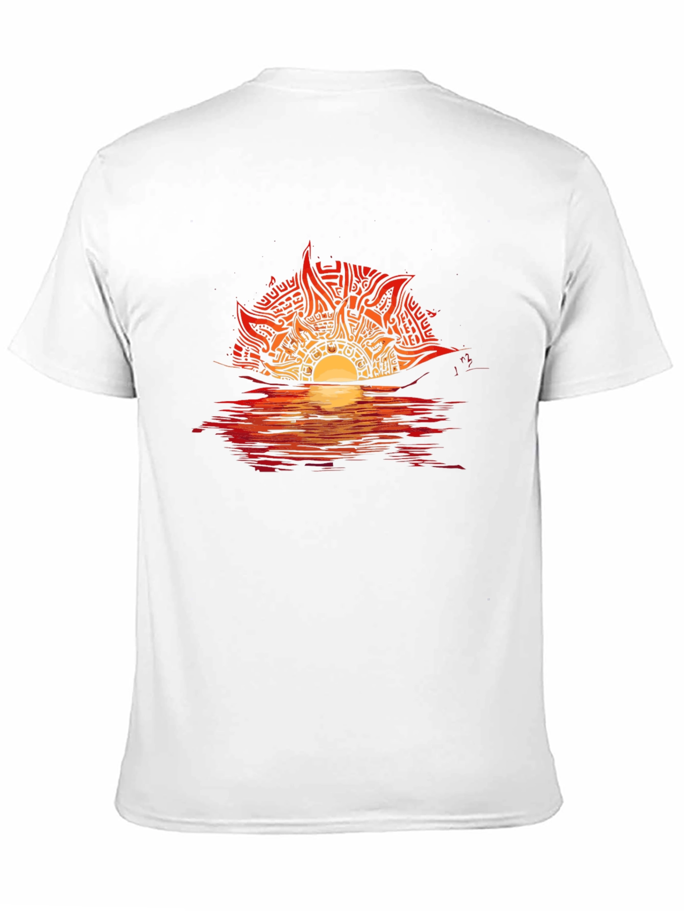 Camiseta Negra con Diseño de Sol Abstracto en Atardecer