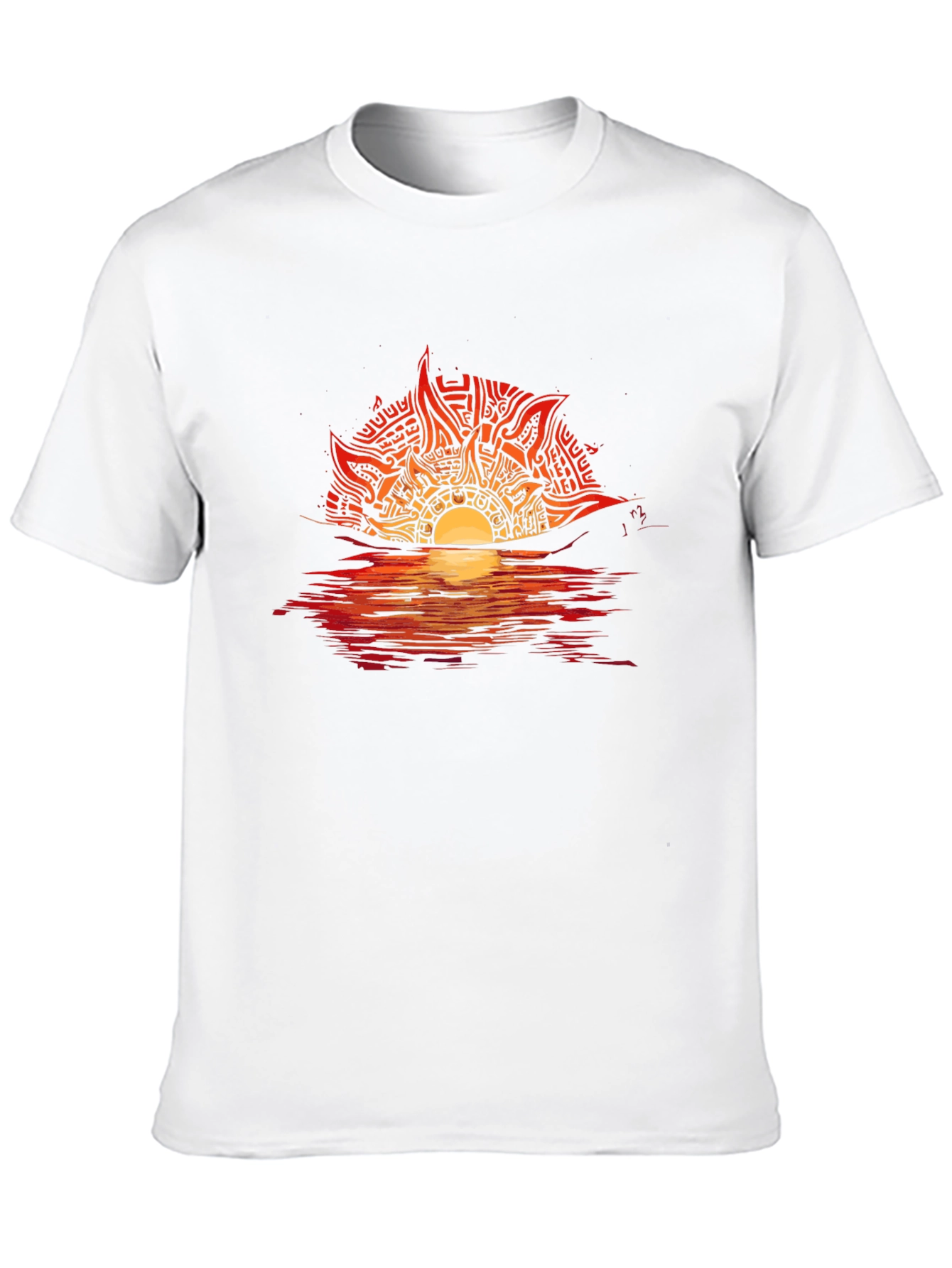 Camiseta Negra con Diseño de Sol Abstracto en Atardecer