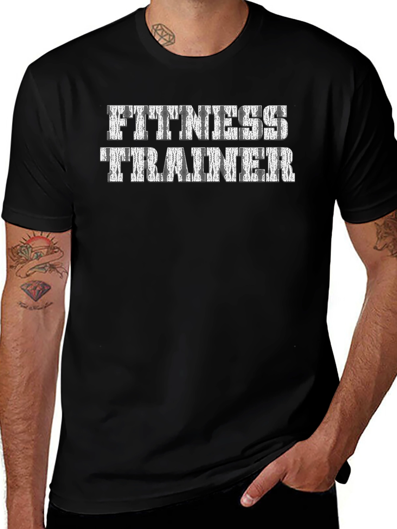 Camiseta Negra Entrenador Personal Fitness con Diseño Texturizado